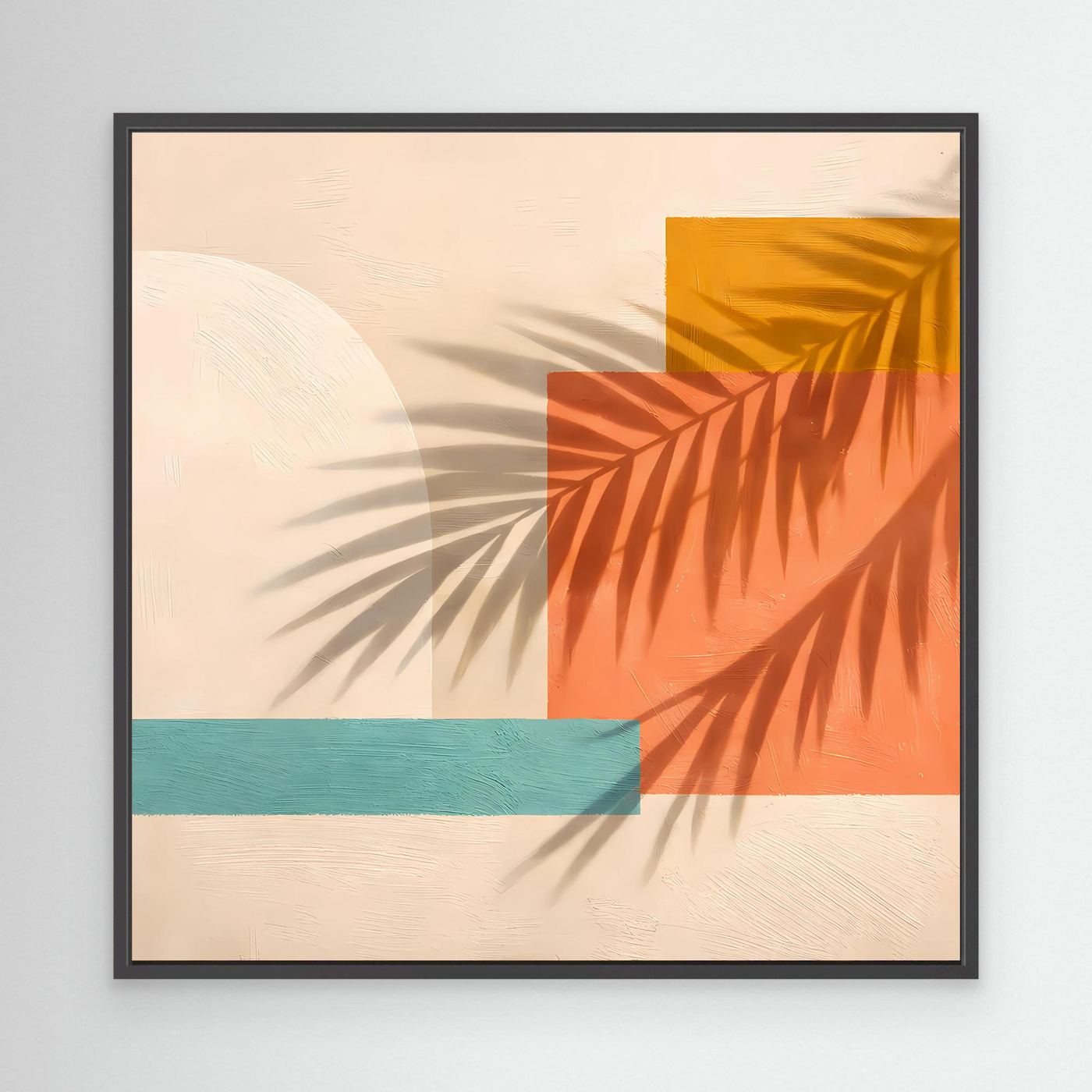 Leinwand Abstrakte Geometrie mit Palmenschatten | Modernes Boho Wandbild Terracotta