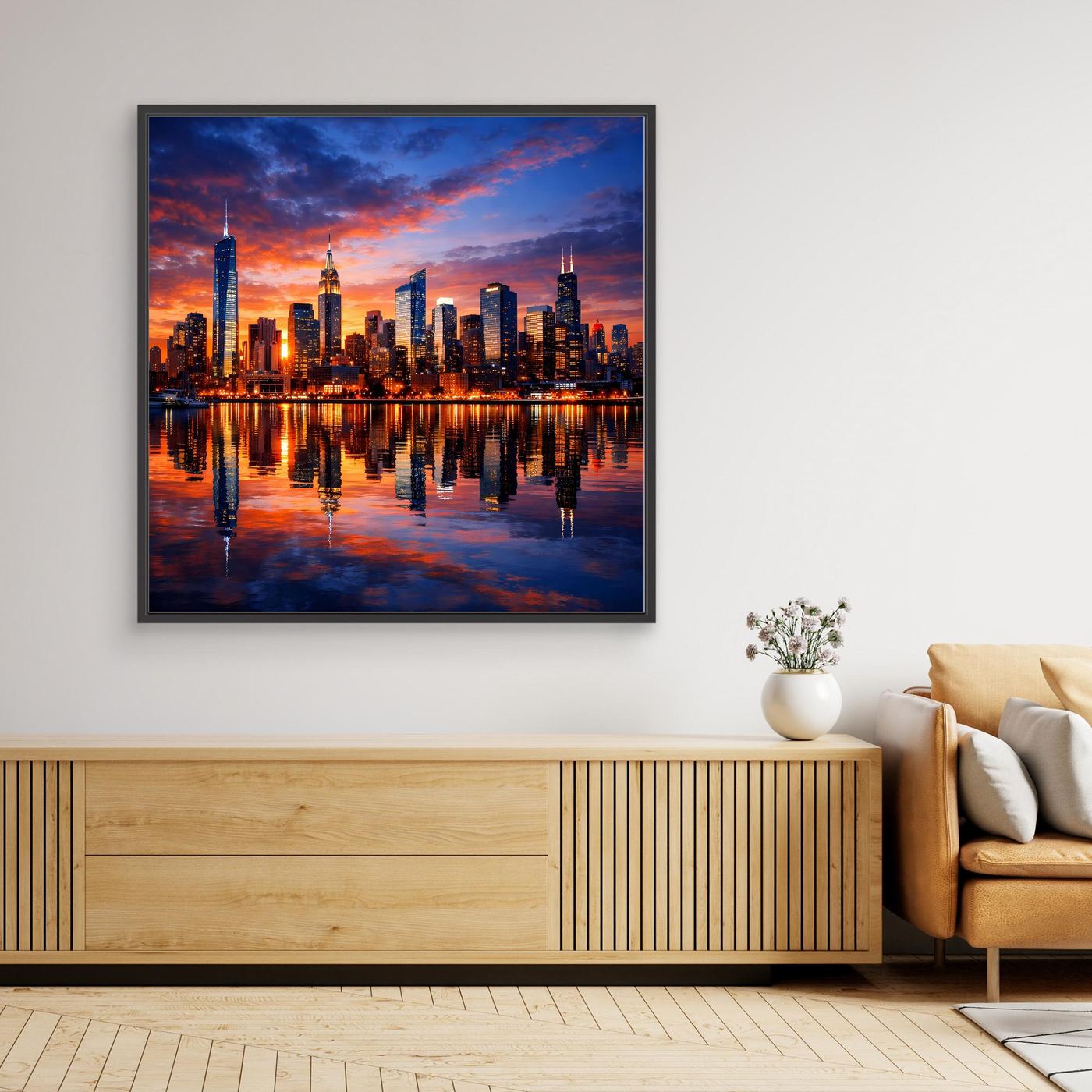 Leinwand Atemberaubende City Skyline im Abendrot | Urbanes New York Stil Wandbild