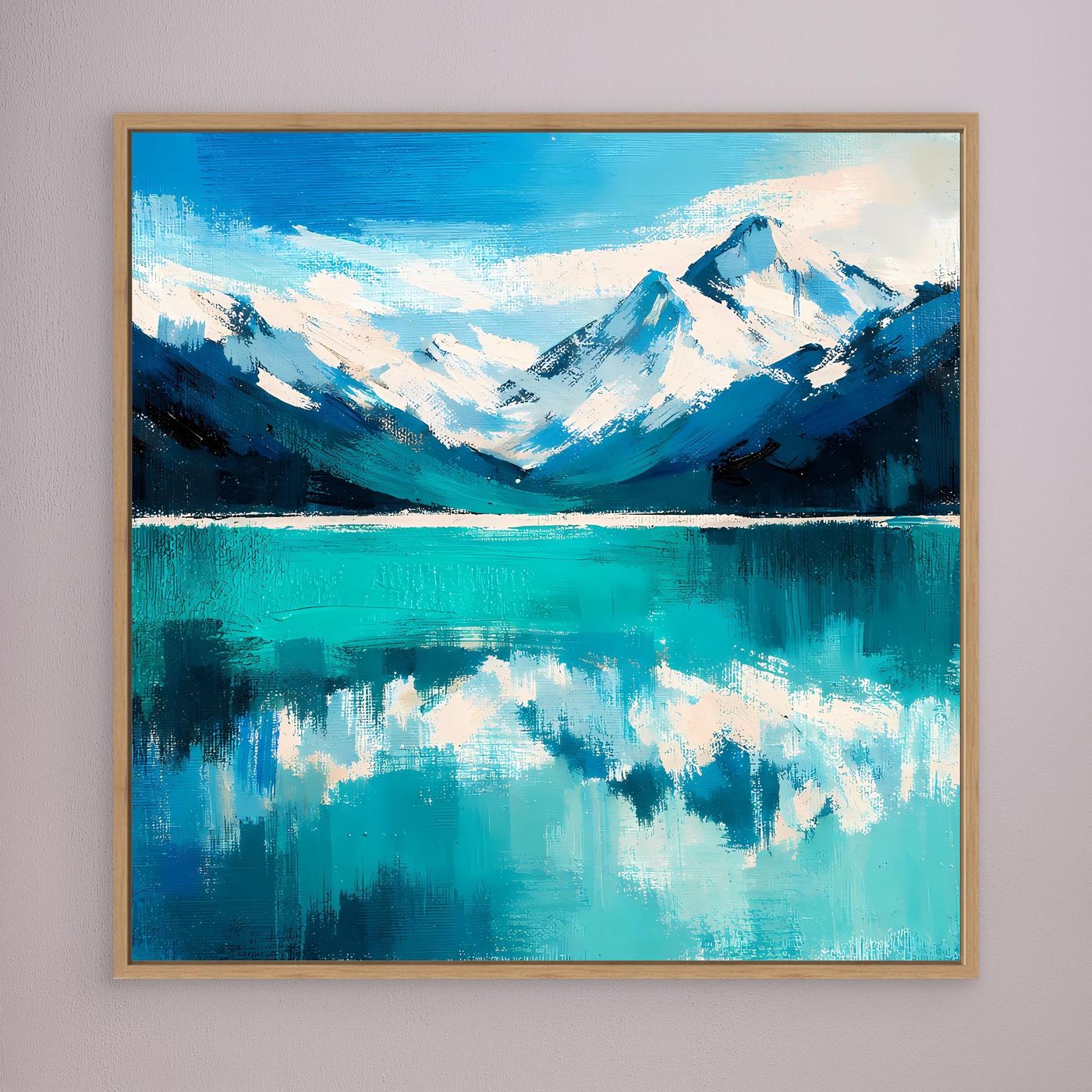 Leinwand Abstraktes Bergsee Gemälde | Modernes Alpines Wandbild Türkis Blau