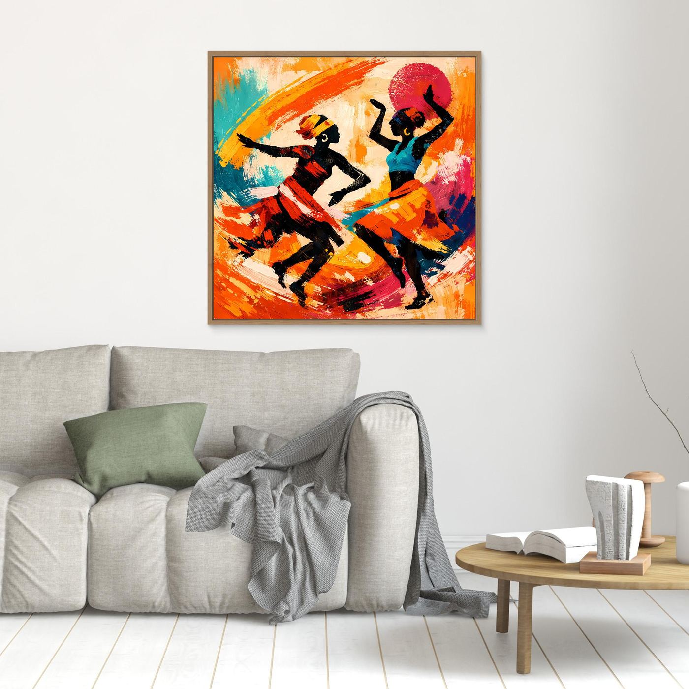 Leinwand Tanzende Afrikanerinnen im Sonnenuntergang | Abstraktes Ethno Pop Art Wandbild