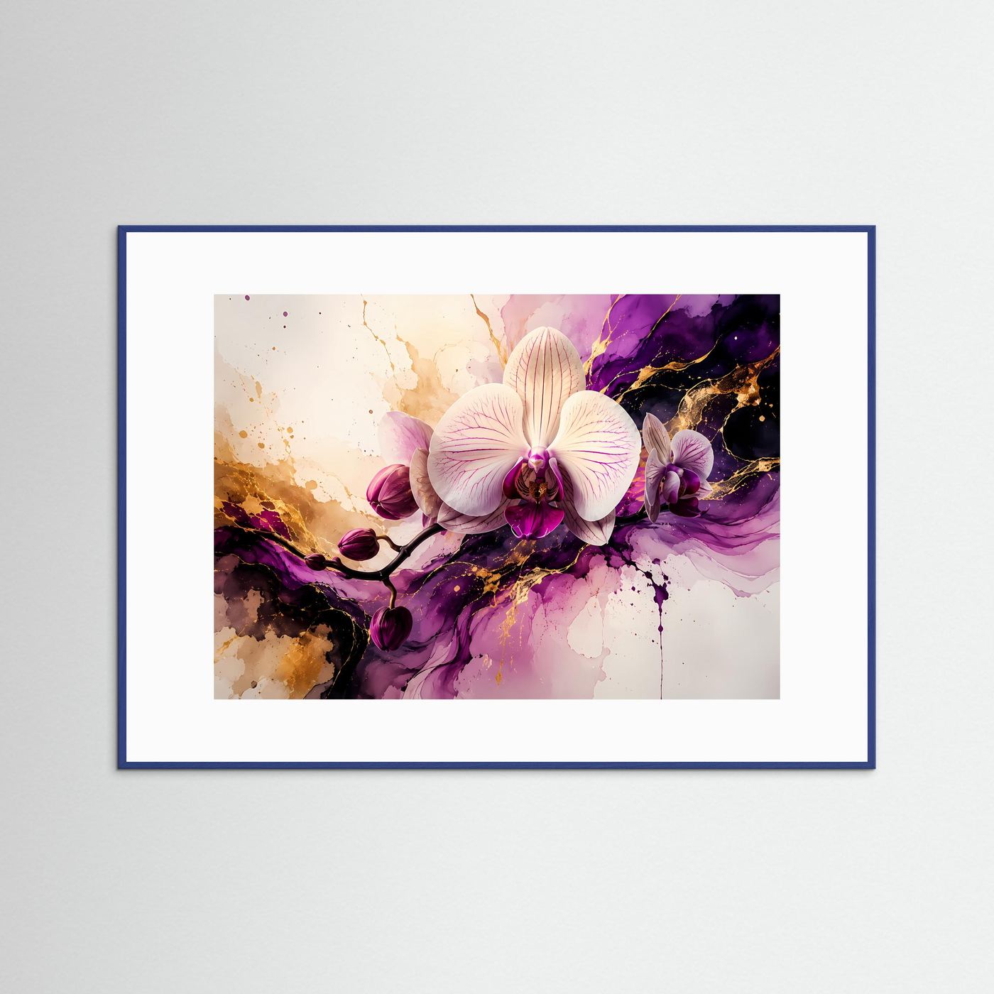 Elegante Orchidee im fließenden Farbspiel | Modernes Blumen- & Kunst-Poster Querformat