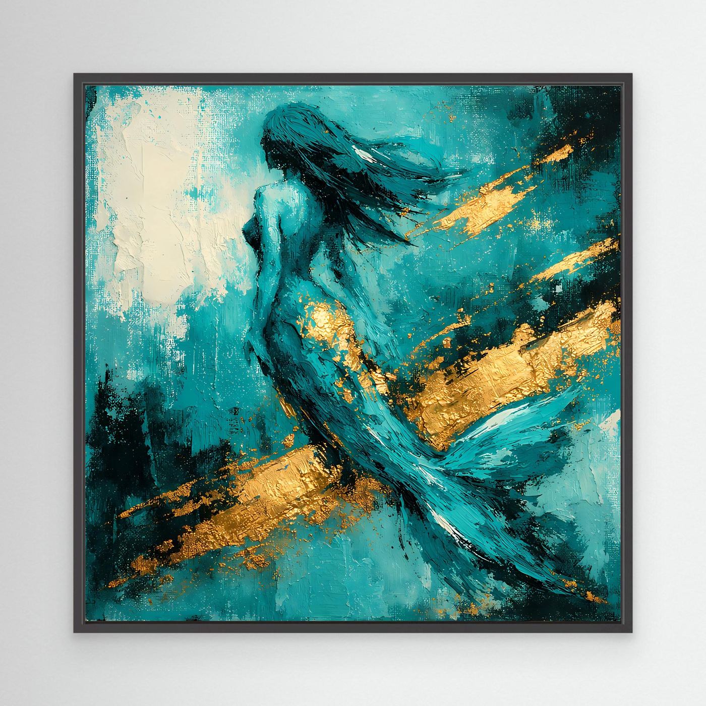 Leinwand Elegante Meerjungfrau in Türkis | Abstraktes Nixen Wandbild Gold Blau