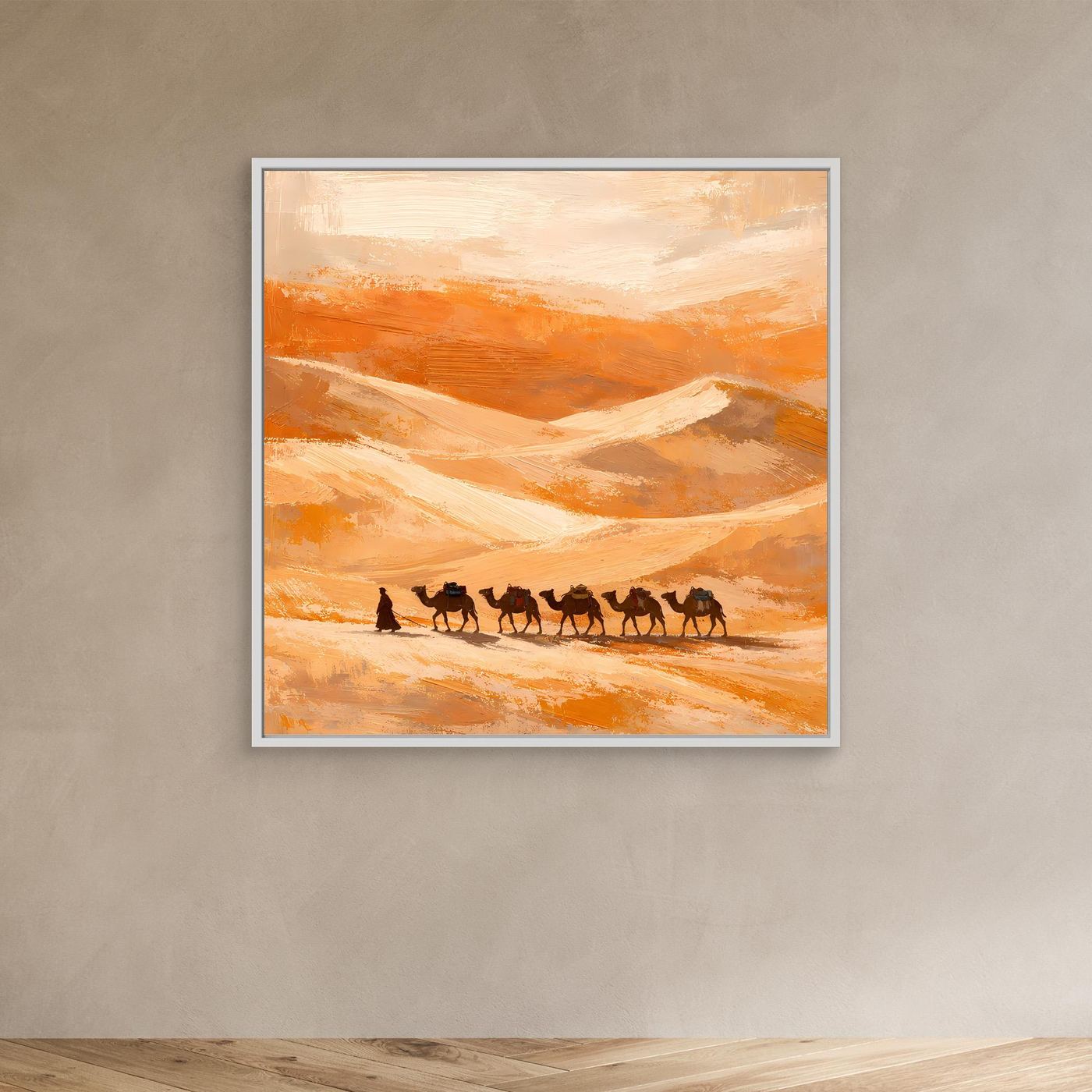 Leinwand Kamelkarawane in der Wüste | Abstraktes Orient Wandbild