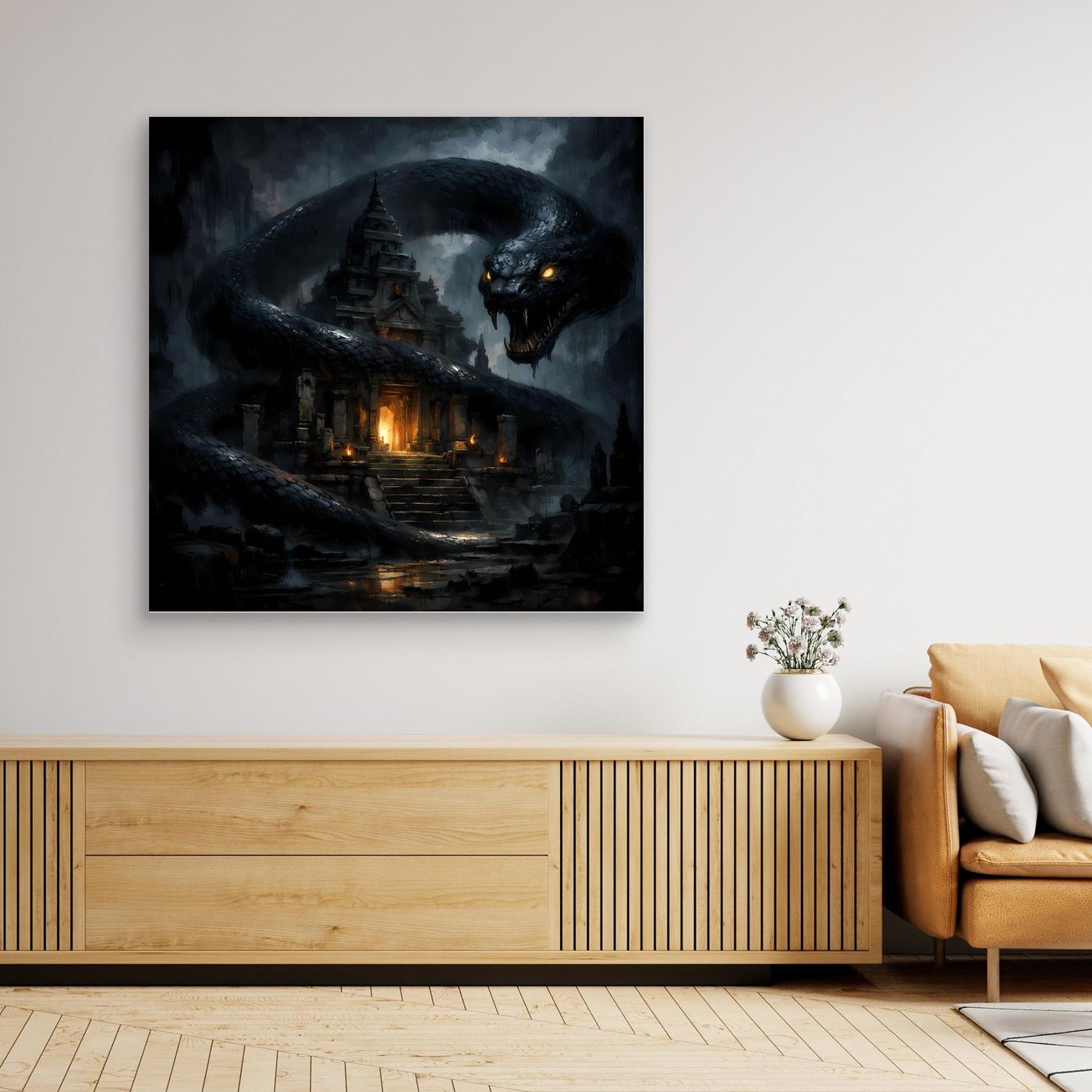 Leinwand Wächter des Tempels | Mystische Riesenschlange Fantasy Wandbild