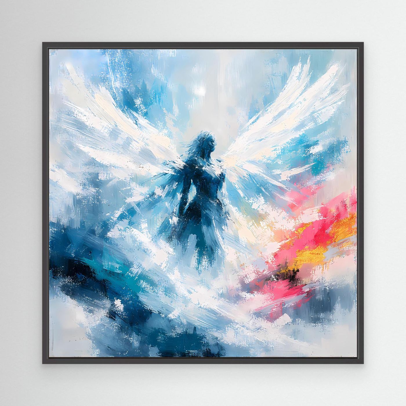 Leinwand Abstrakter Engel in Blau und Weiß | Modernes Wandbild auf echter Leinwand