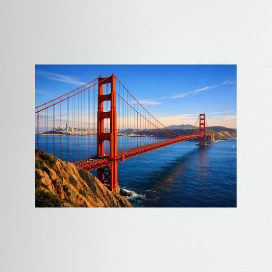 Architekturposter Querformat mit Golden-Gate-Brücke bei San Francisco, rotes Brückenkabel-Panorama