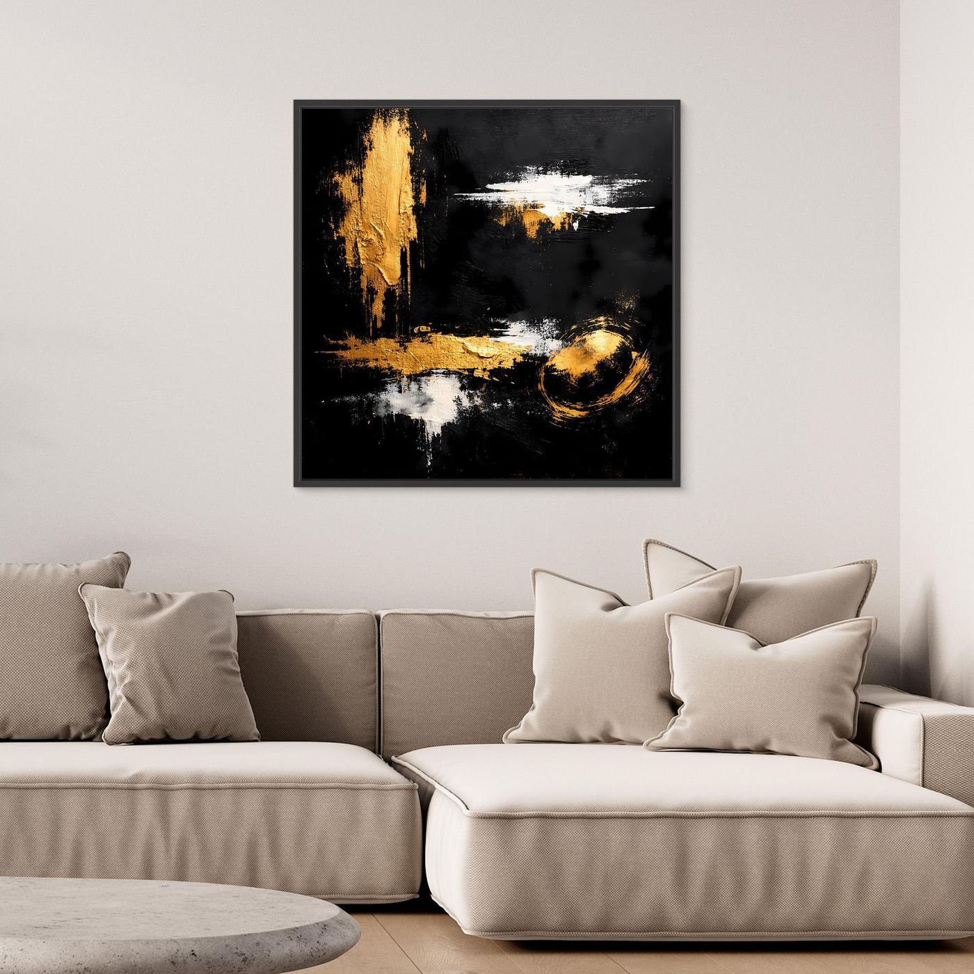 Leinwand Abstraktes Meisterwerk in Gold und Weiß | Modernes Galerie Wandbild
