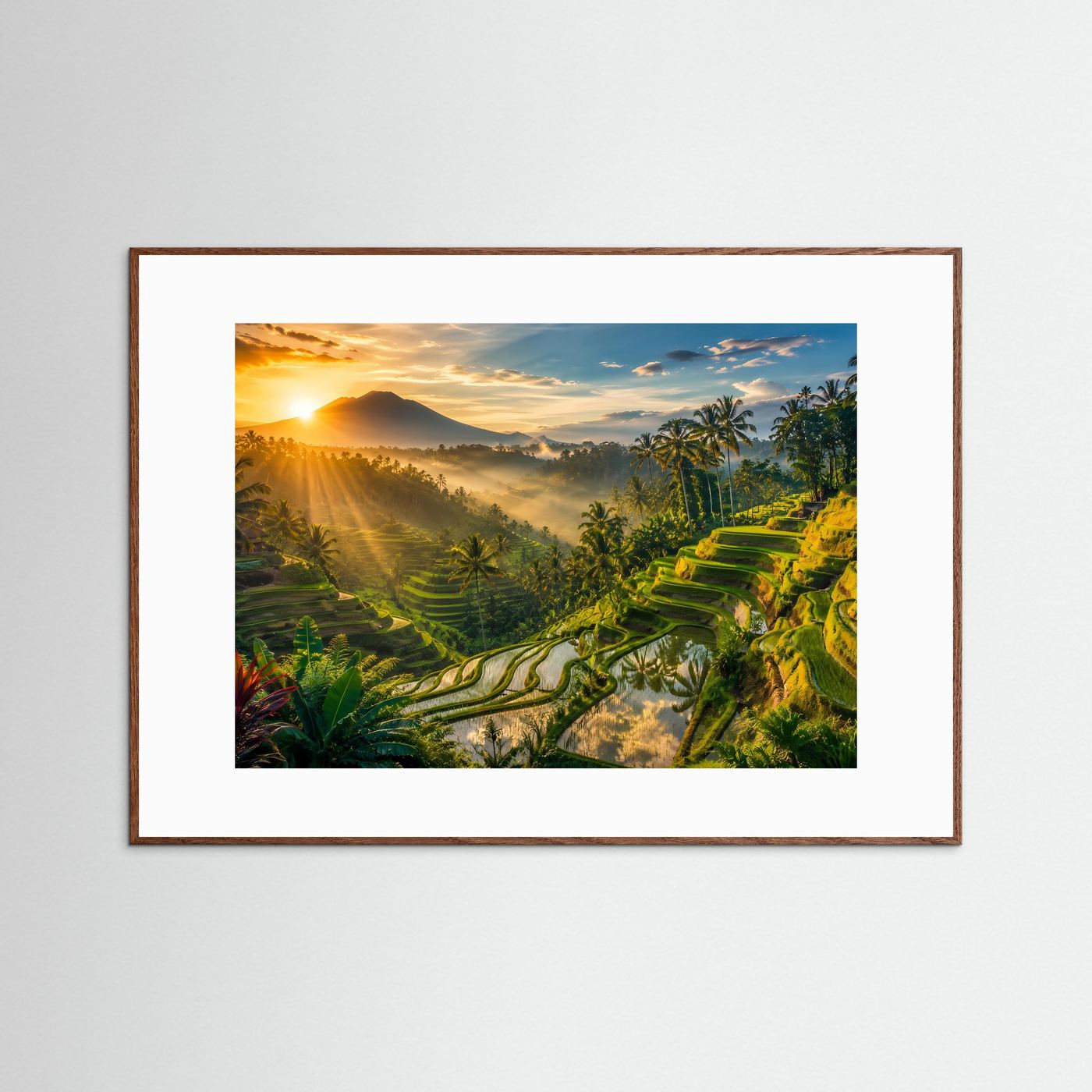 Tropische Reisterrassen bei Sonnenaufgang | Bali Dschungel & Natur Panorama Poster Querformat