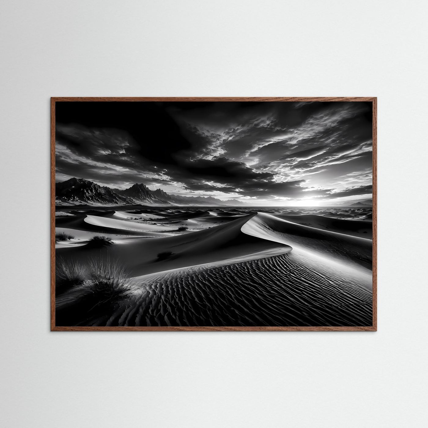 Schwarz Weiß Wüste Poster | Dünen Landschaft Wandbild | Monochrome Naturkunst | Minimalistische Wüstenfotografie | Fine Art Kunstdruck