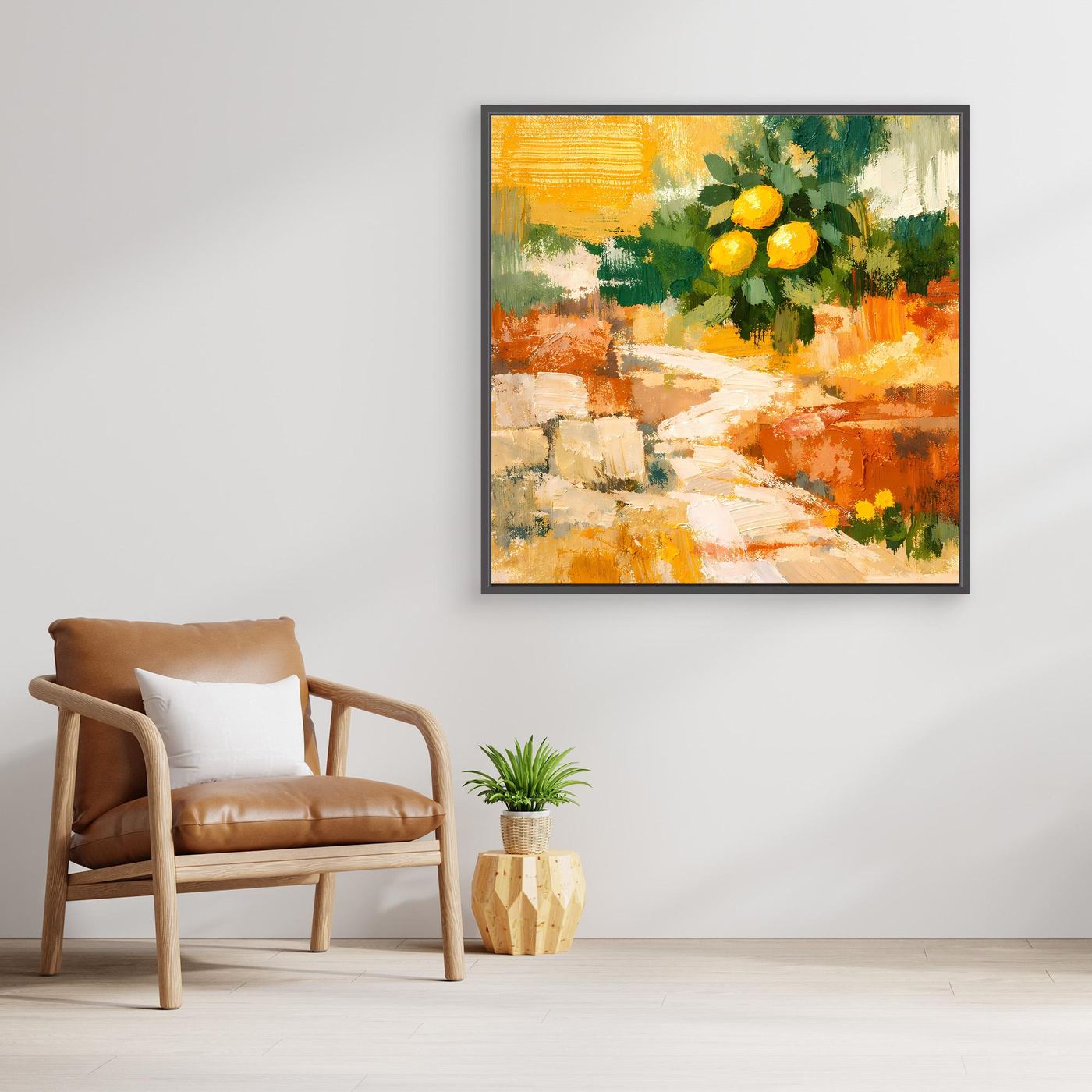 Leinwand Mediterraner Zitronenzweig im Sonnenlicht | Abstraktes Stillleben Wandbild