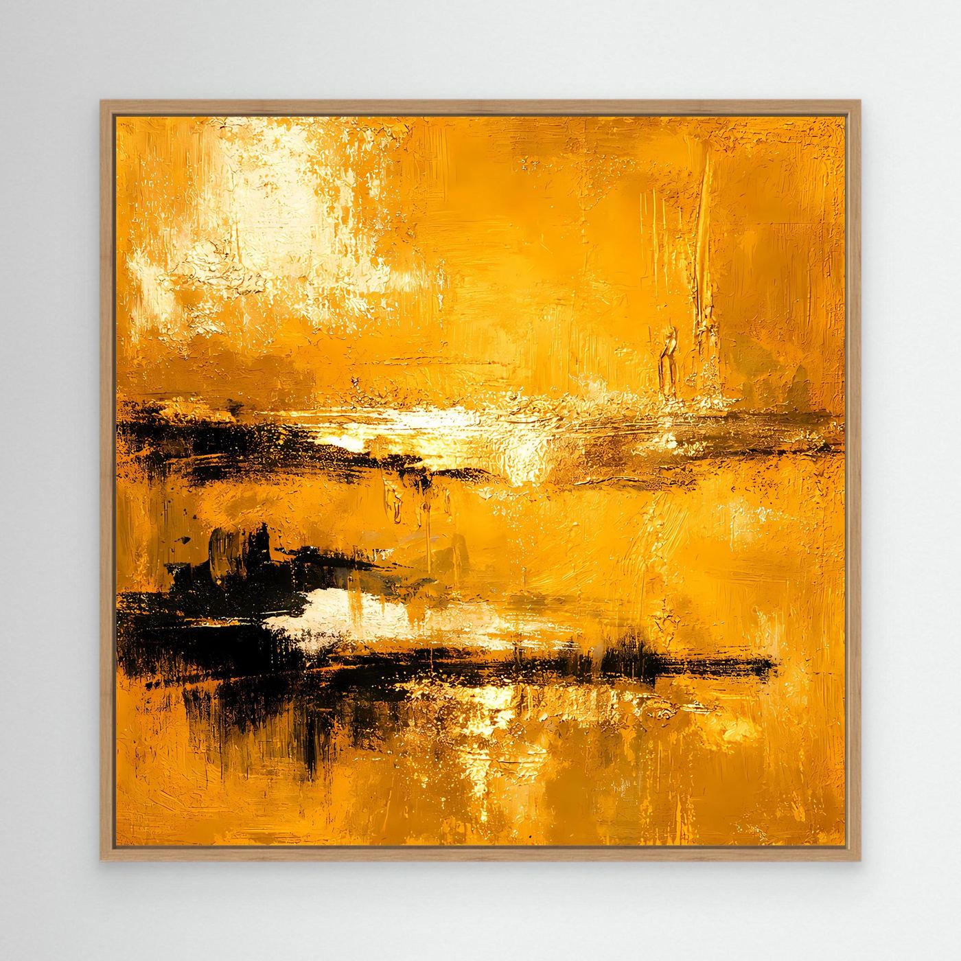 Leinwand Abstrakte Goldlandschaft am See | Modernes Elegantes Horizont Wandbild