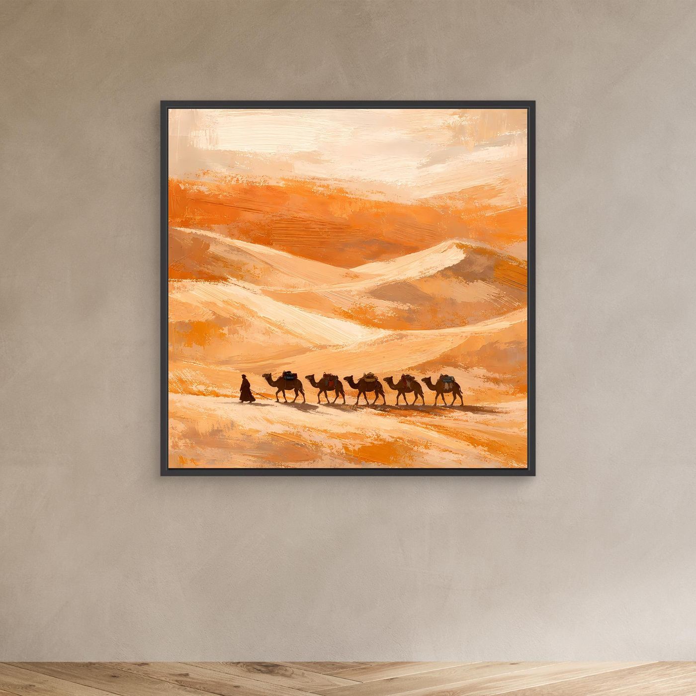 Leinwand Kamelkarawane in der Wüste | Abstraktes Orient Wandbild