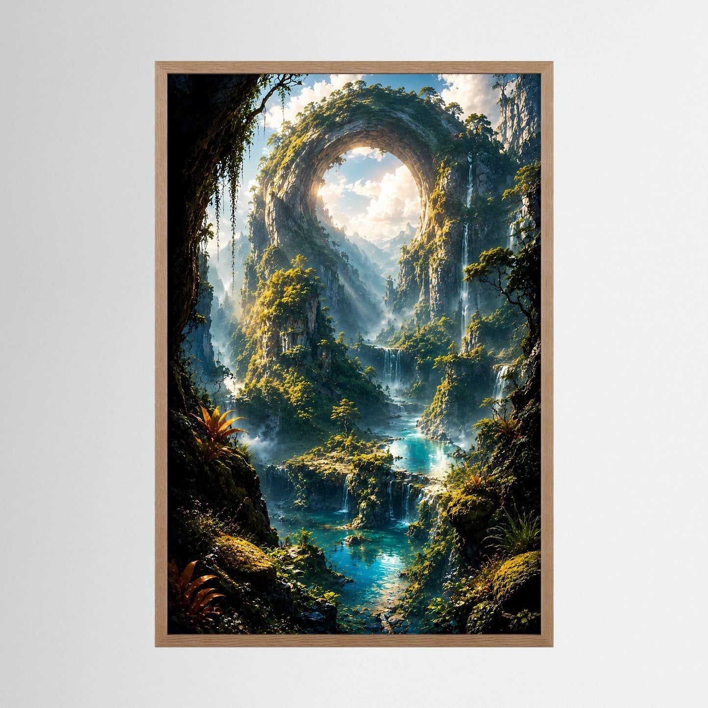 Mystisches Felsentor im Dschungel | Türkise Wasserfälle & verborgene Bergwelt | Poster Hochformat