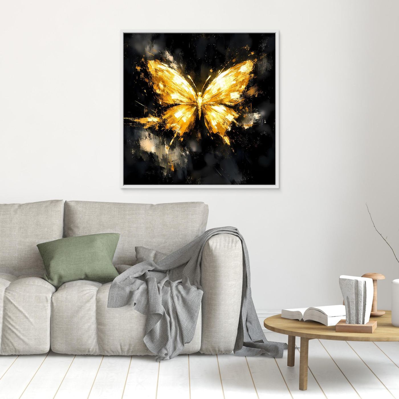Leinwand Eleganter Goldener Schmetterling | Abstraktes Luxus Wandbild