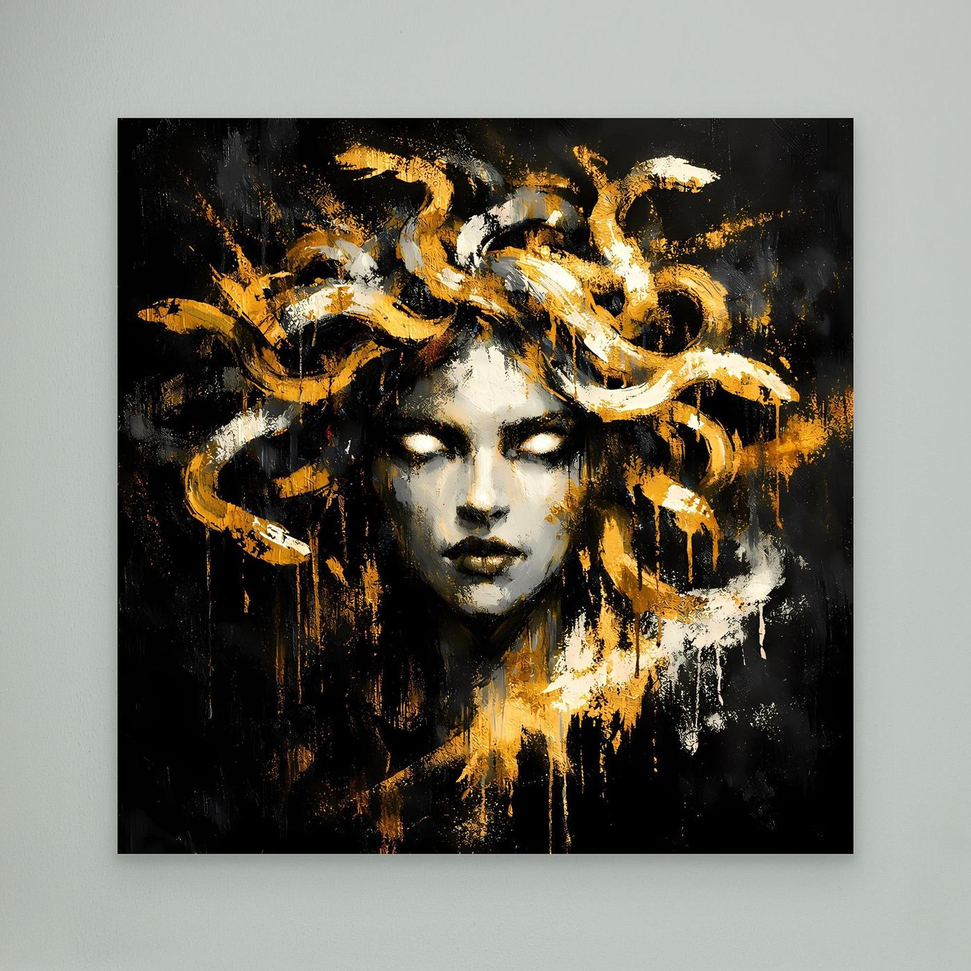 Leinwand Goldene Medusa Gorgone | Abstraktes Mythologie Wandbild Modern