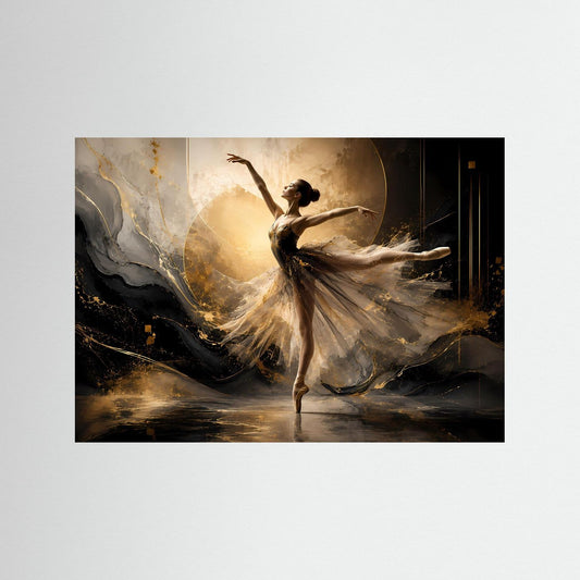 Poster im Querformat mit Balletttänzerin in Schwarz, Creme und Gold