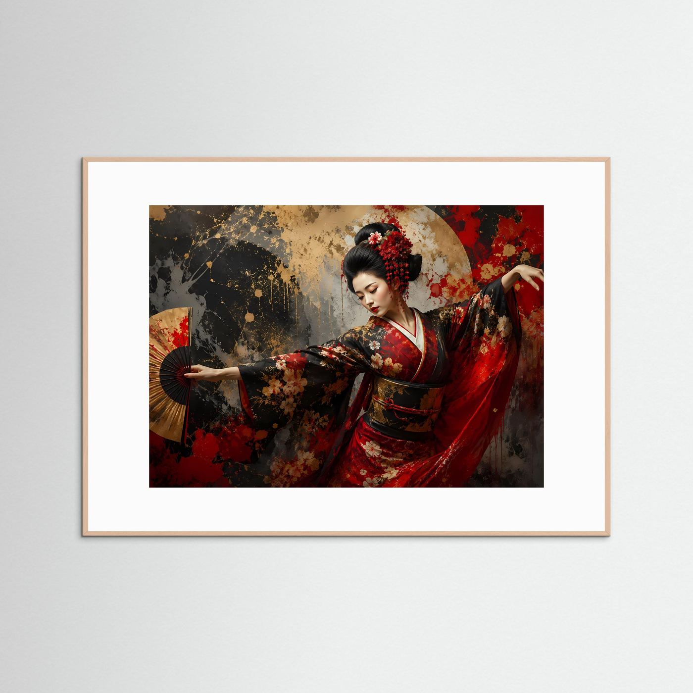 Tanzende Geisha mit Fächer | Japanisches Kunst & Kultur Poster im Querformat