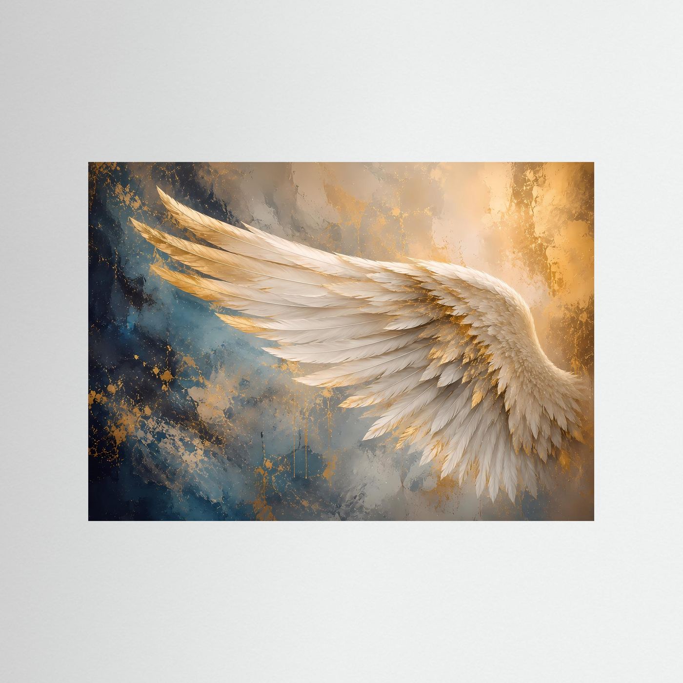 Engelsflügel in Weiß & Gold | Elegante abstrakte Wandkunst