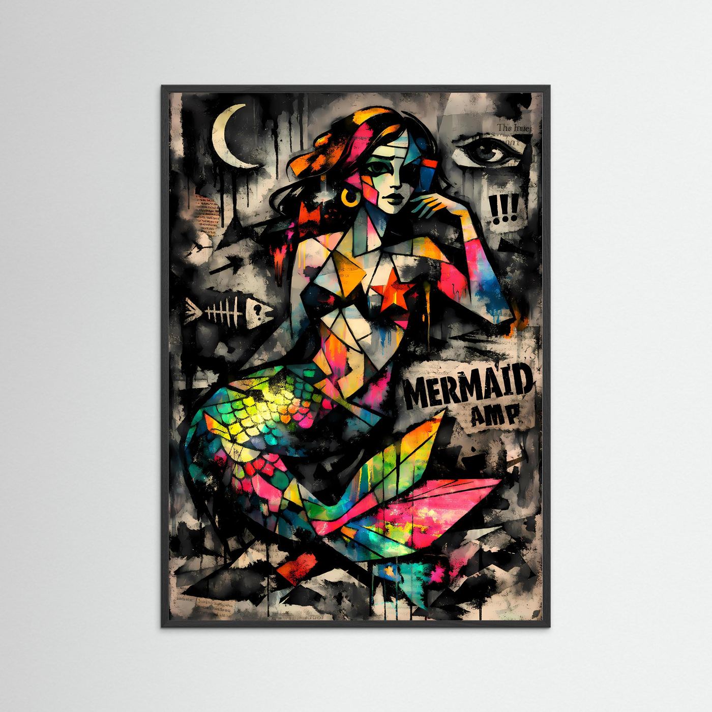 The Pop Art Mermaid | Luxuriöses Meerjungfrauen Poster Bunt & Dunkel | Abstraktes Kunstposter Hochformat