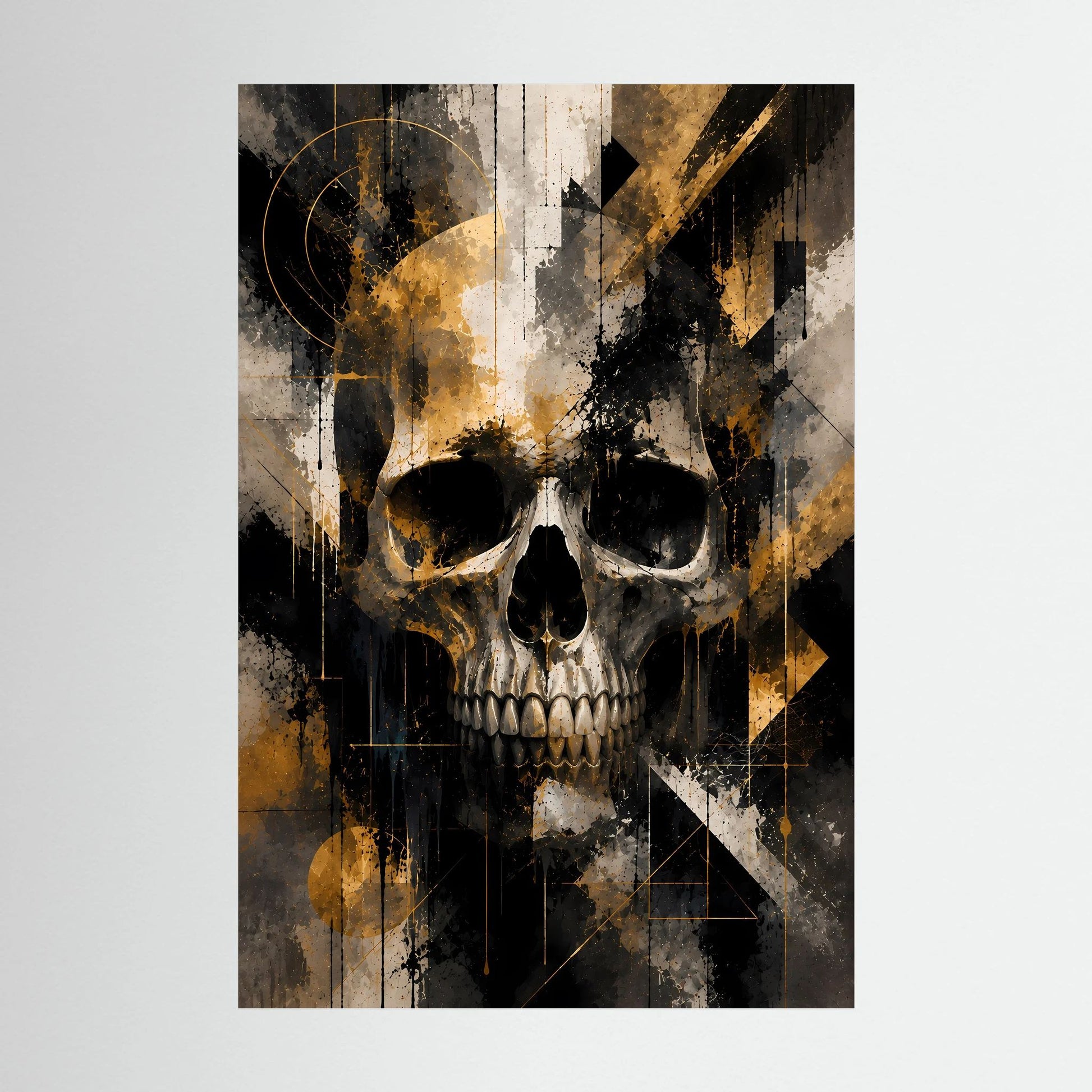 Totenkopf in Schwarz & Gold | Abstrakte Skull Kunst | Poster Hochformat