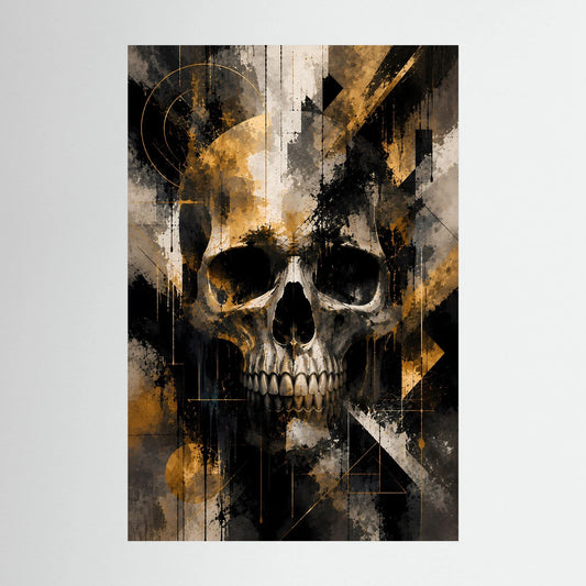 Hochformat Poster mit abstraktem Totenkopf in Schwarz-Gold, ohne Rahmen