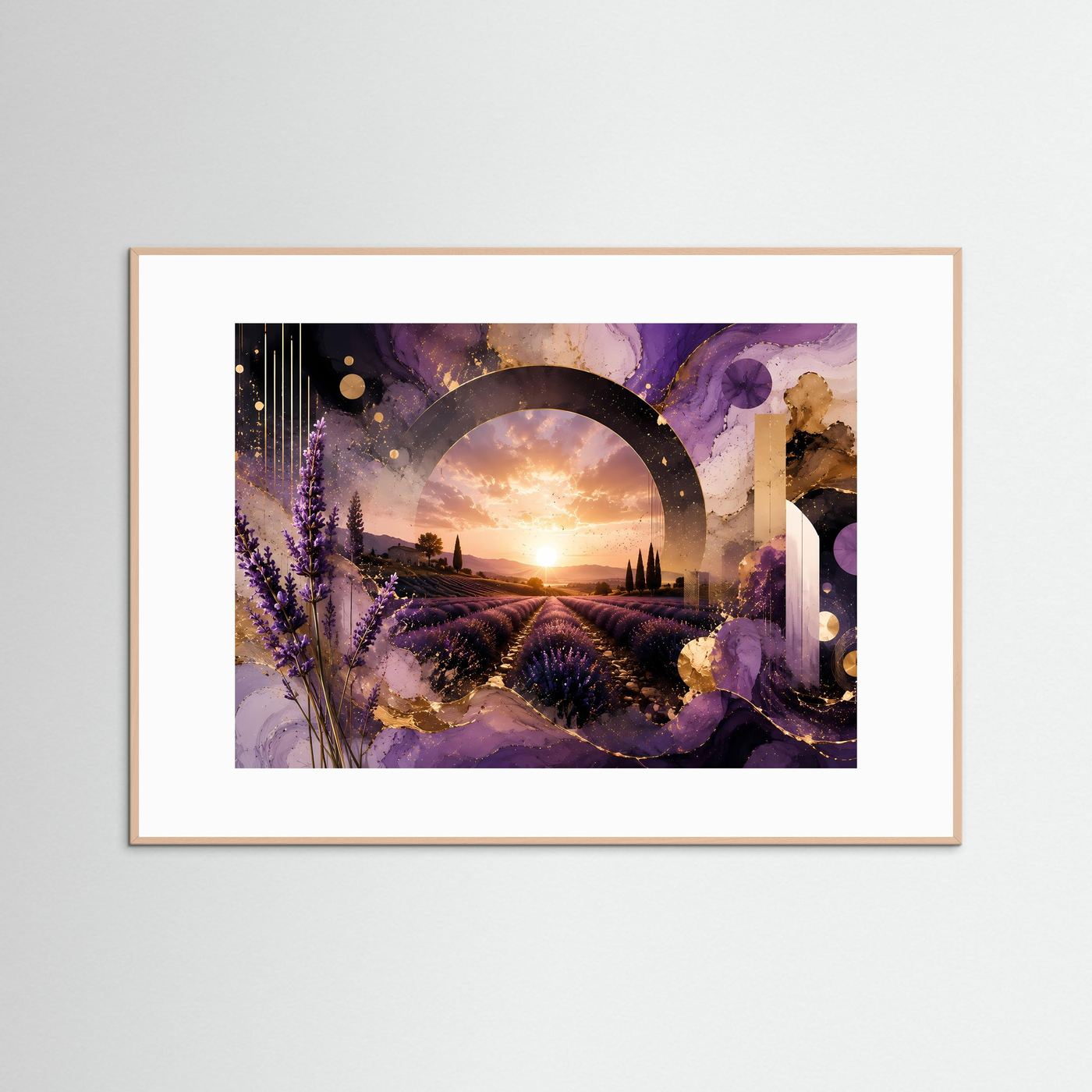 Lavendelfeld im Sonnenuntergang | Abstrakte Provence Wandkunst