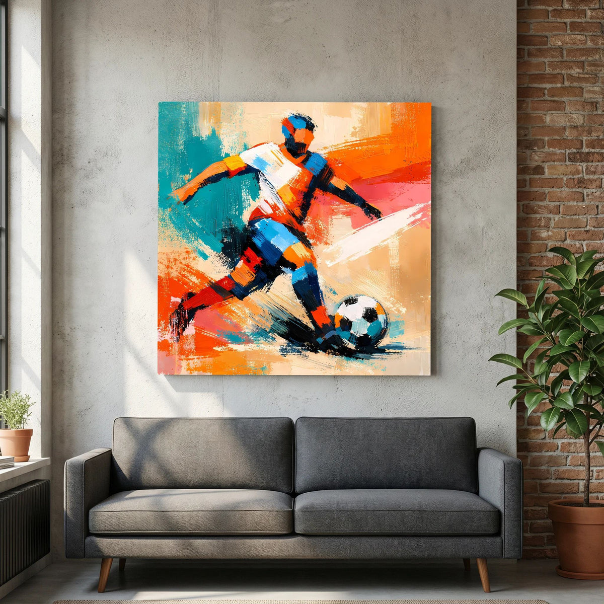 Leinwand Dynamischer Fußballspieler in Aktion | Abstraktes Sport & Fußball Wandbild