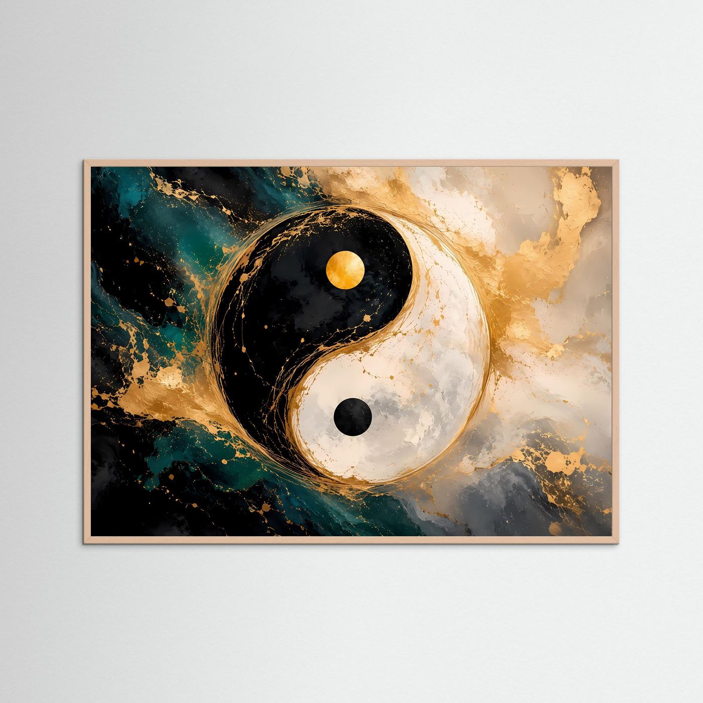 Yin Yang in Gold & Marmor | Abstraktes Feng Shui Wandbild Querformat