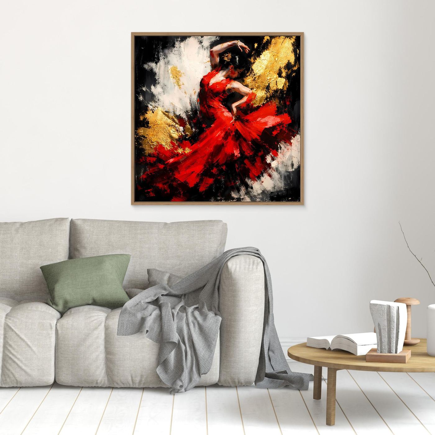 Leinwand Flamenco Tänzerin in Rot und Gold | Modernes Abstraktes Tanz Wandbild
