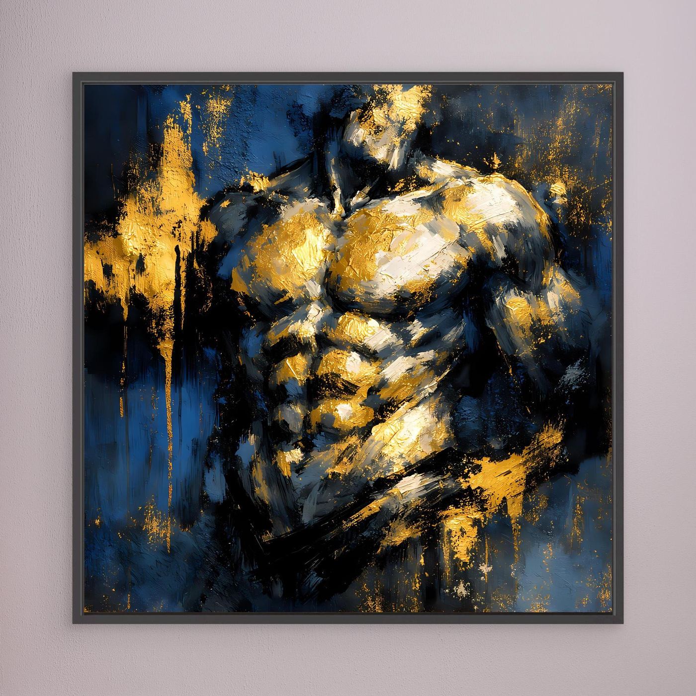 Leinwand Kraftvoller Männlicher Torso in Gold und Blau | Abstraktes Bodybuilding Wandbild