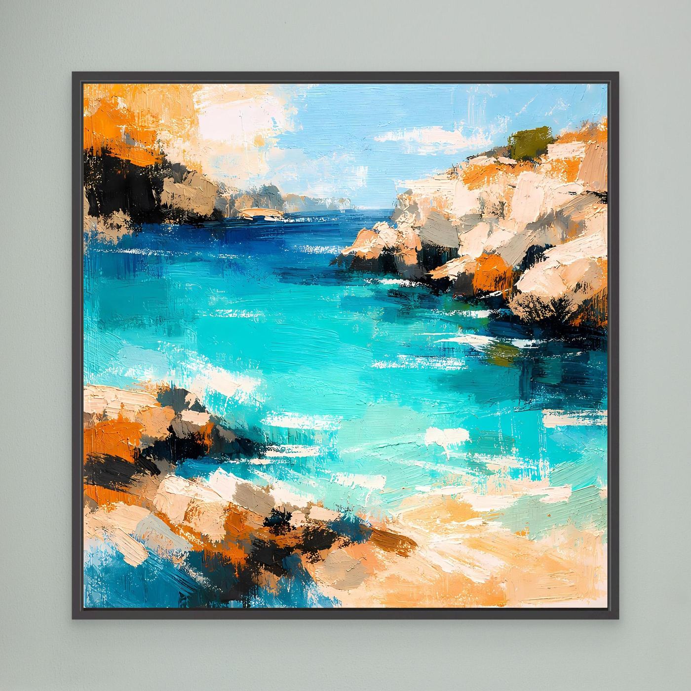 Leinwand Traumhafte Klippenbucht | Abstraktes Mediterranes Küsten Wandbild