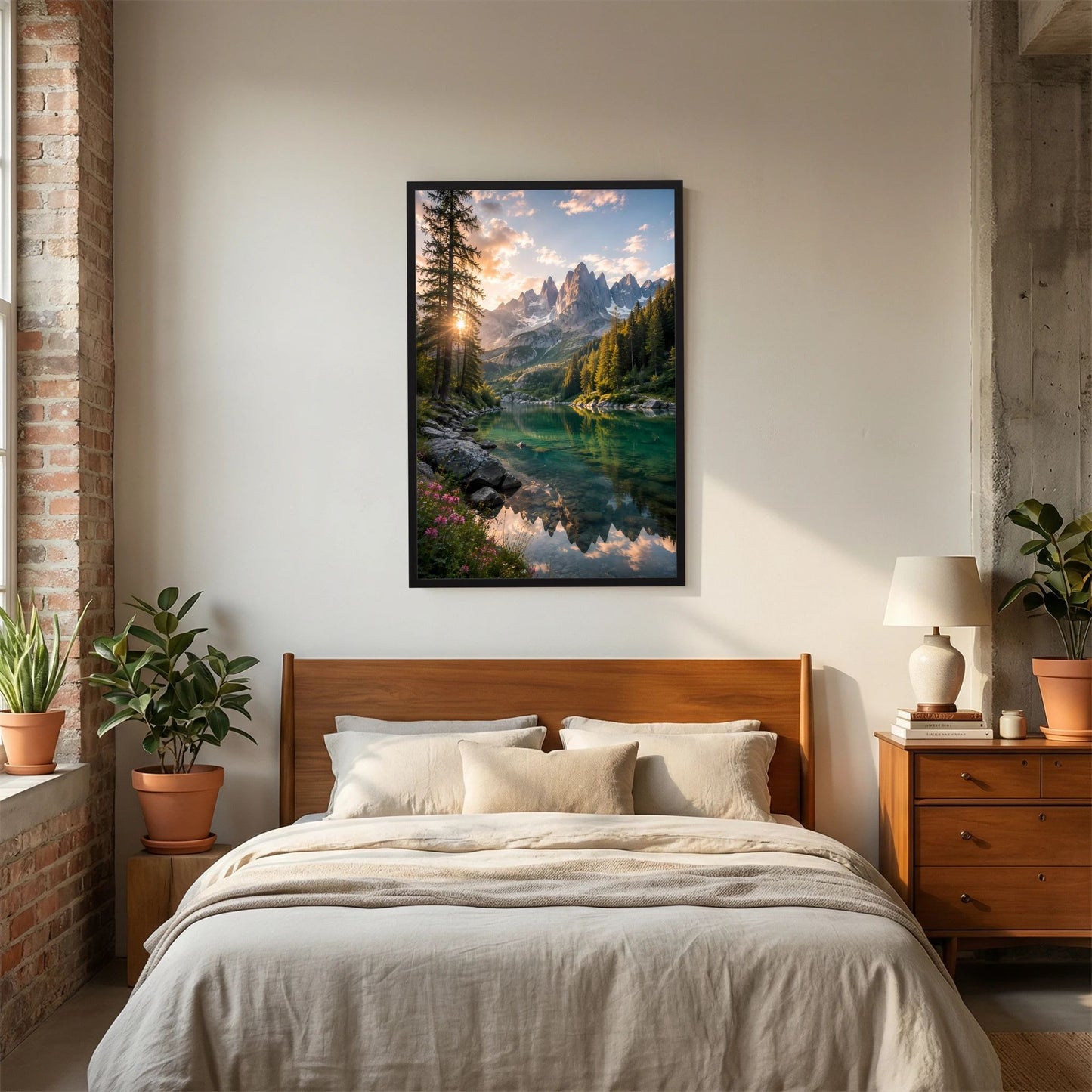 Bergsee im Sonnenuntergang | Alpenlandschaft mit Wald & Spiegelung | Poster Hochformat