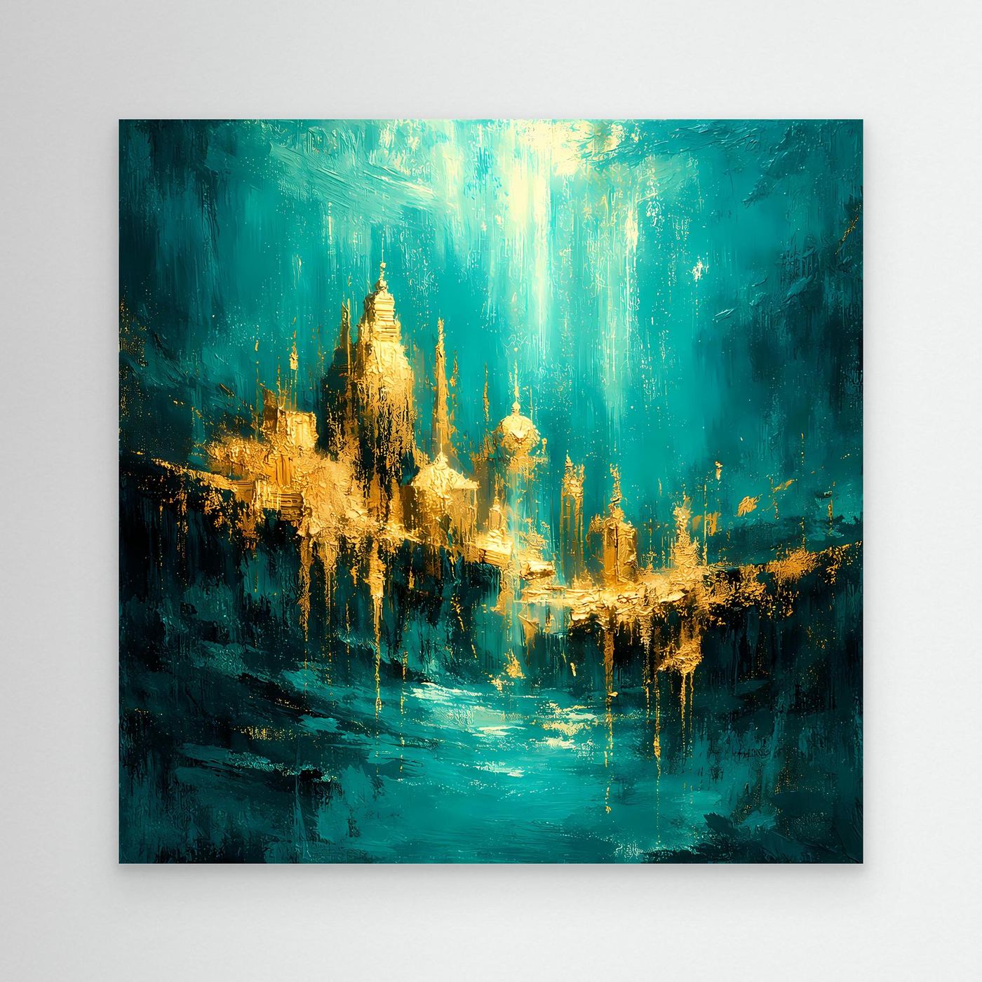 Leinwand Magische Goldene Stadt Atlantis | Abstraktes Unterwasser Wandbild