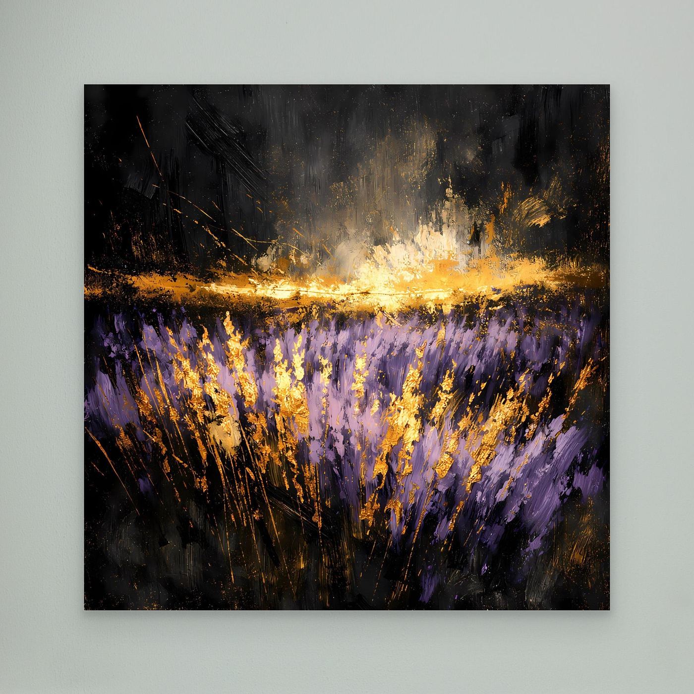 Leinwand Mystisches Lavendelfeld bei Nacht | Abstraktes Natur Wandbild Moderne Kunst