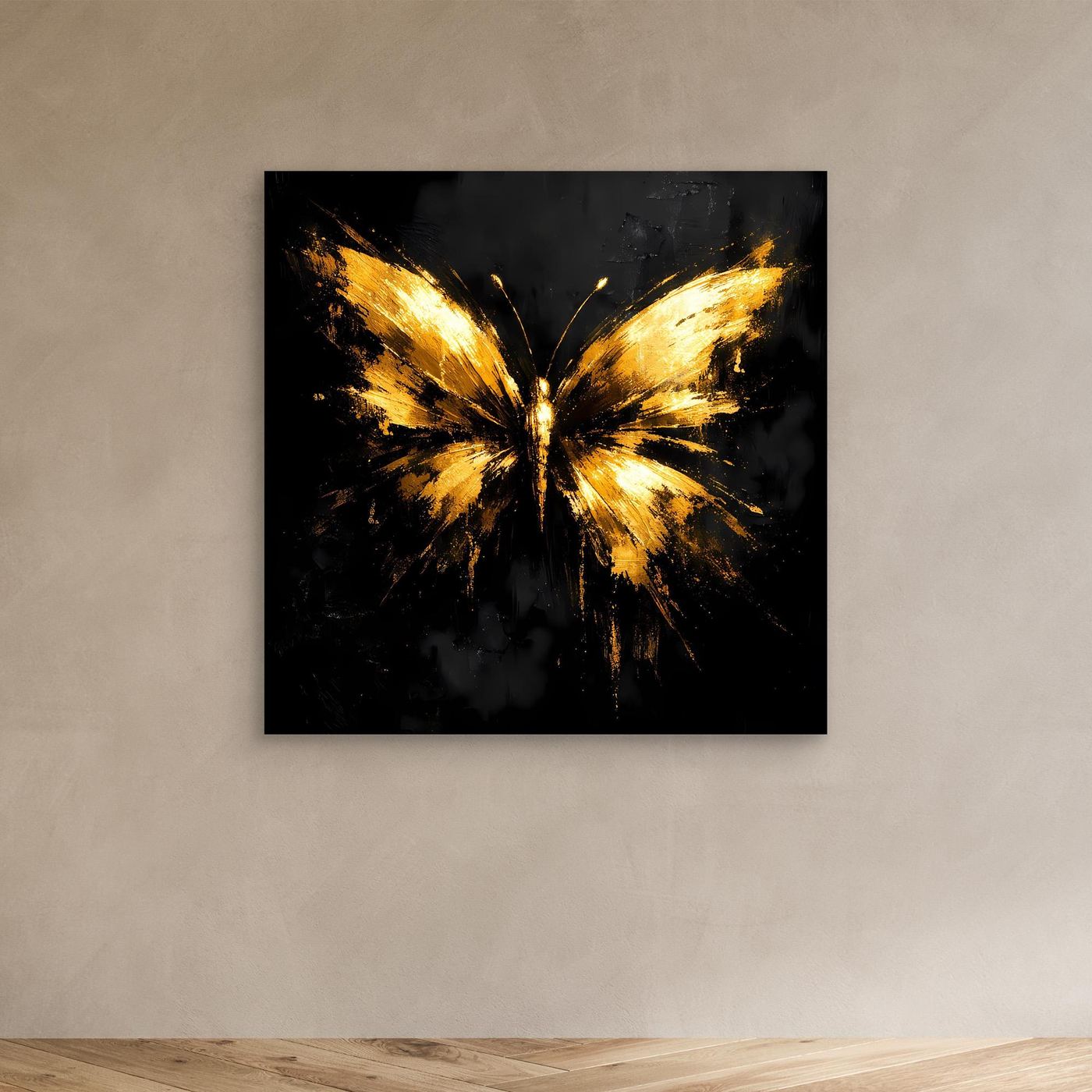 Leinwand Goldener Schmetterling auf Schwarz | Abstraktes Luxus Wandbild
