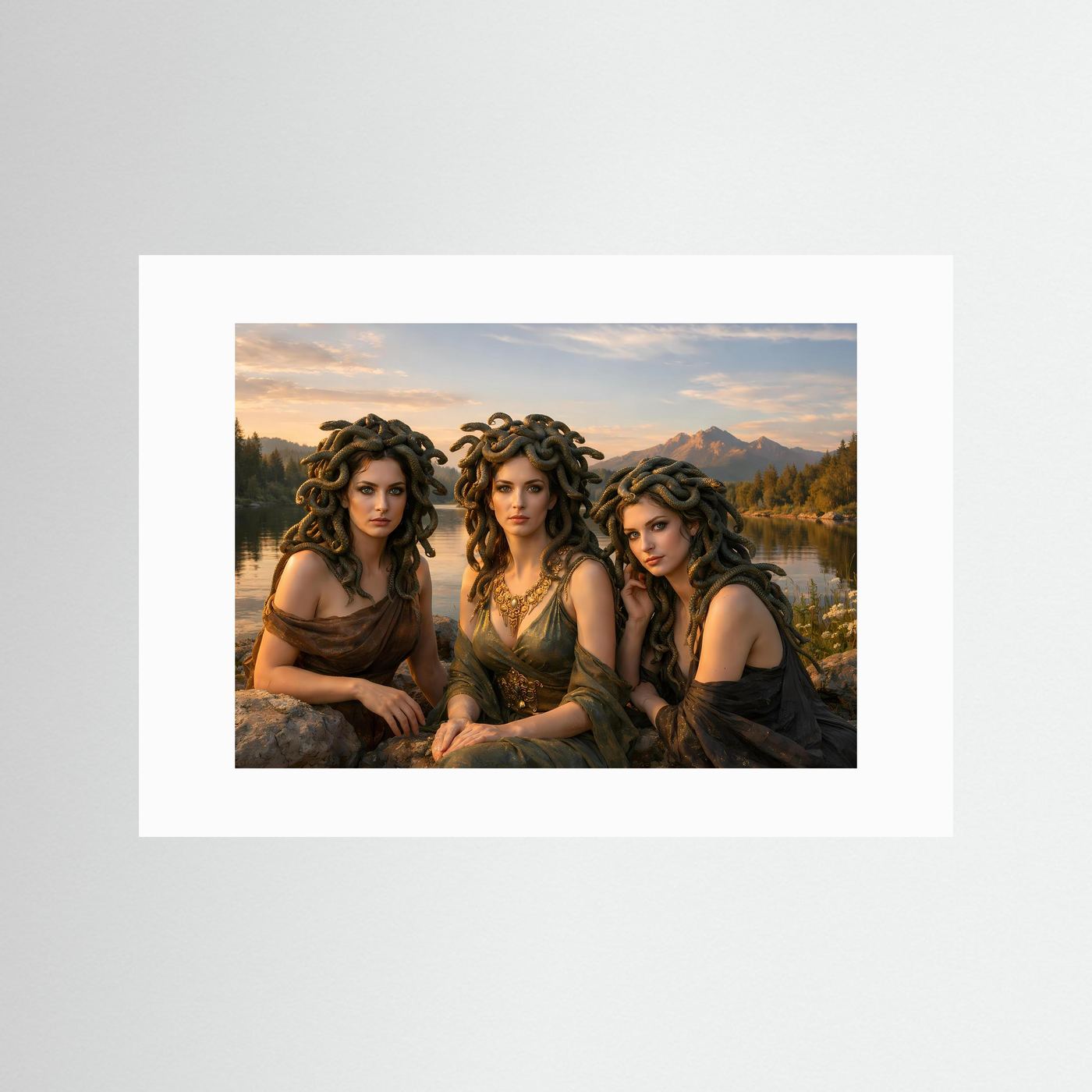 Die Schwestern der Medusa am See | Mythologische Fantasy & Natur Poster Querformat