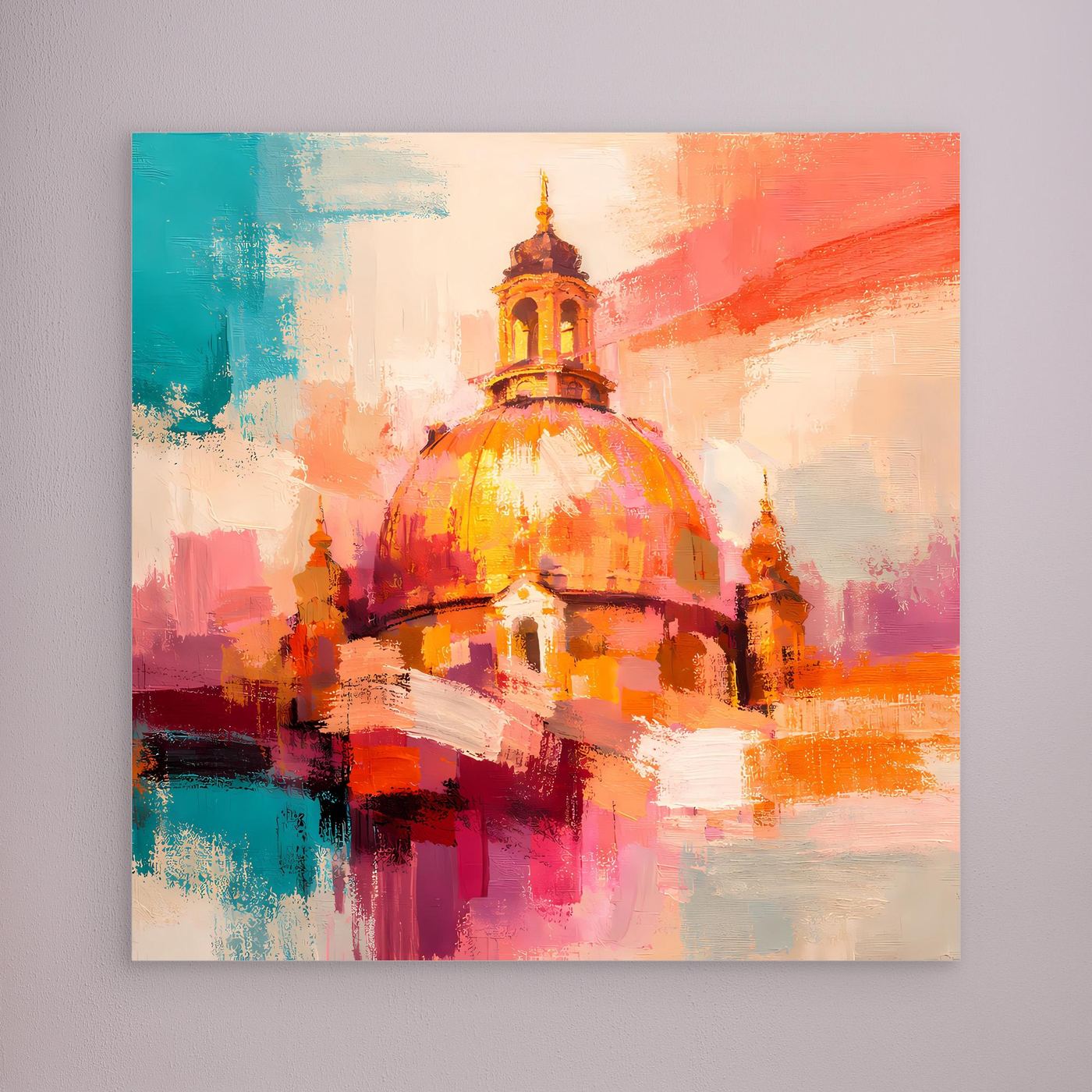 Leinwand Dresden Frauenkirche Wandbild | Abstraktes Architektur Bild Bunt