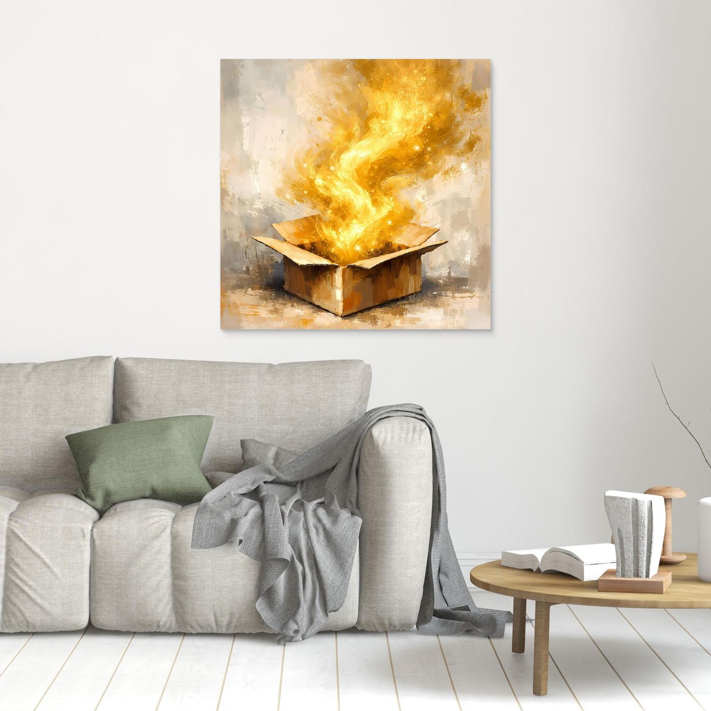 Premium Leinwand Magisches Leuchten aus der Box | Abstraktes Fantasy Wandbild Goldglorie
