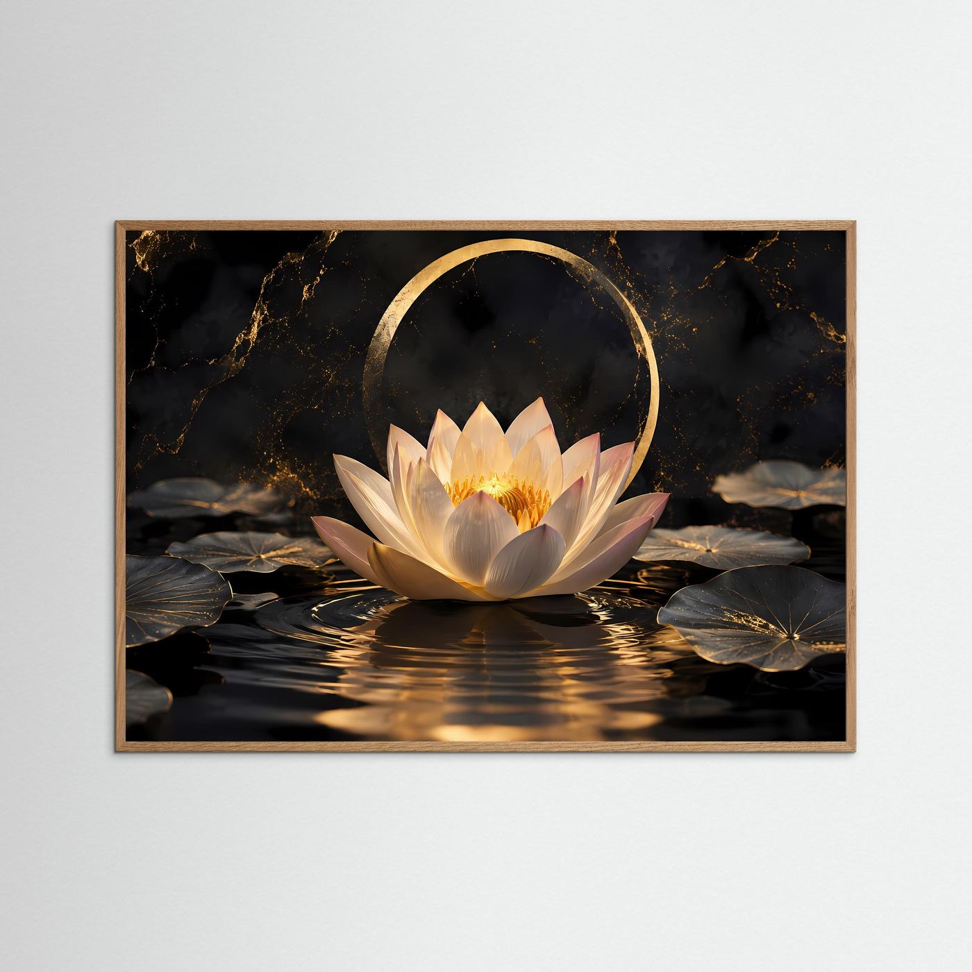 Gelebte Harmonie & Eleganz | Spirituelles Lotusblüten Poster mit Goldeffekten