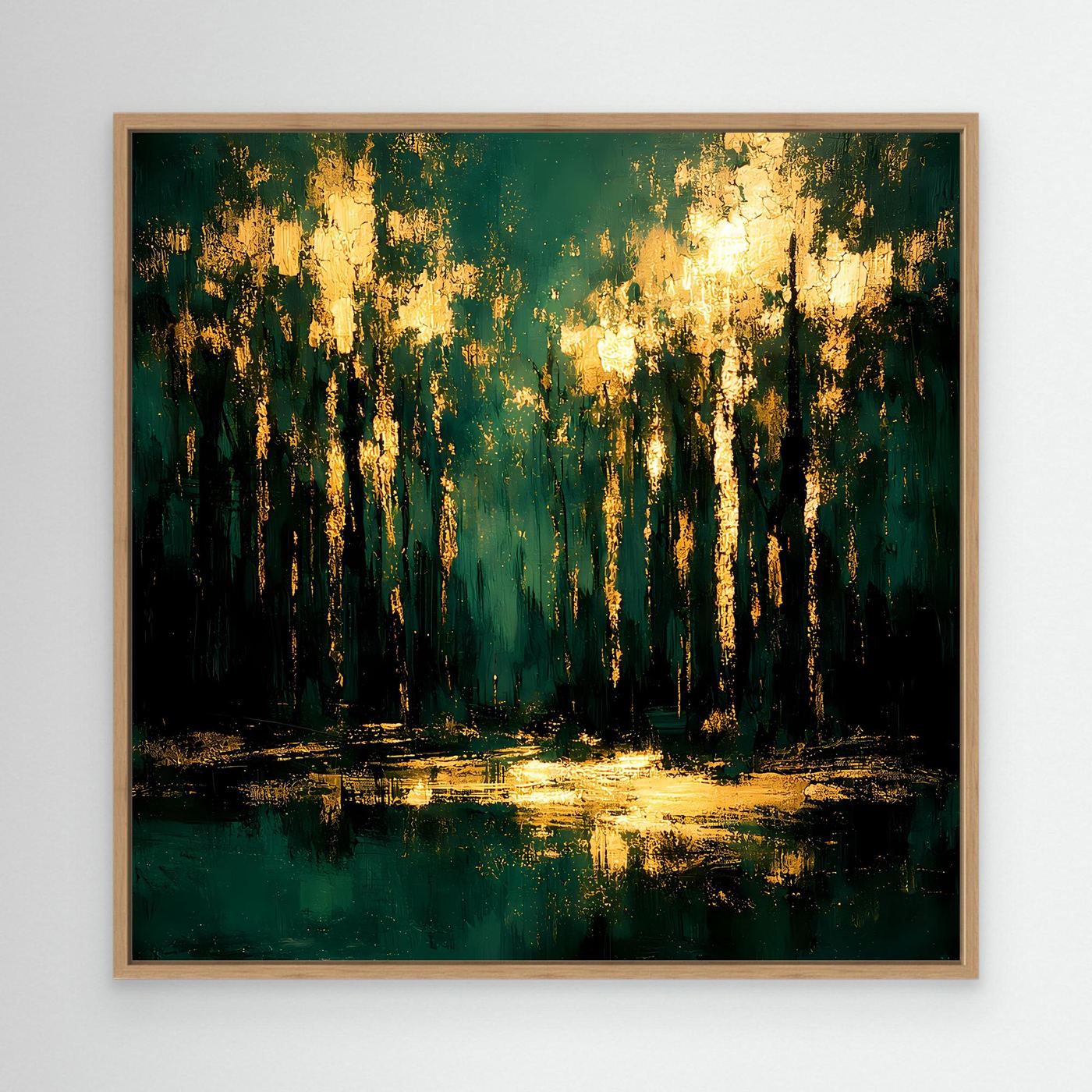 Leinwand Mystischer Wald im Abendlicht | Abstraktes Natur Wandbild Moderne Kunst