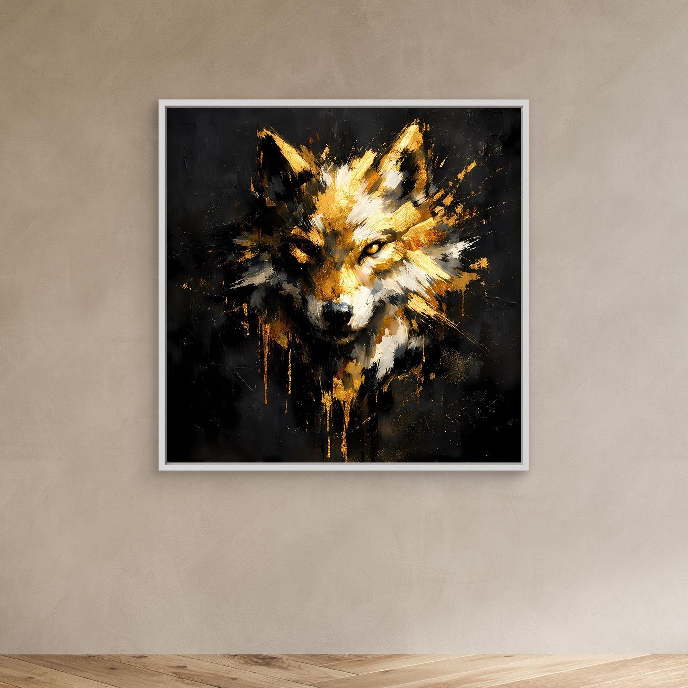 Leinwand Goldener Wolfskopf | Abstraktes Wildtier Wandbild Modern