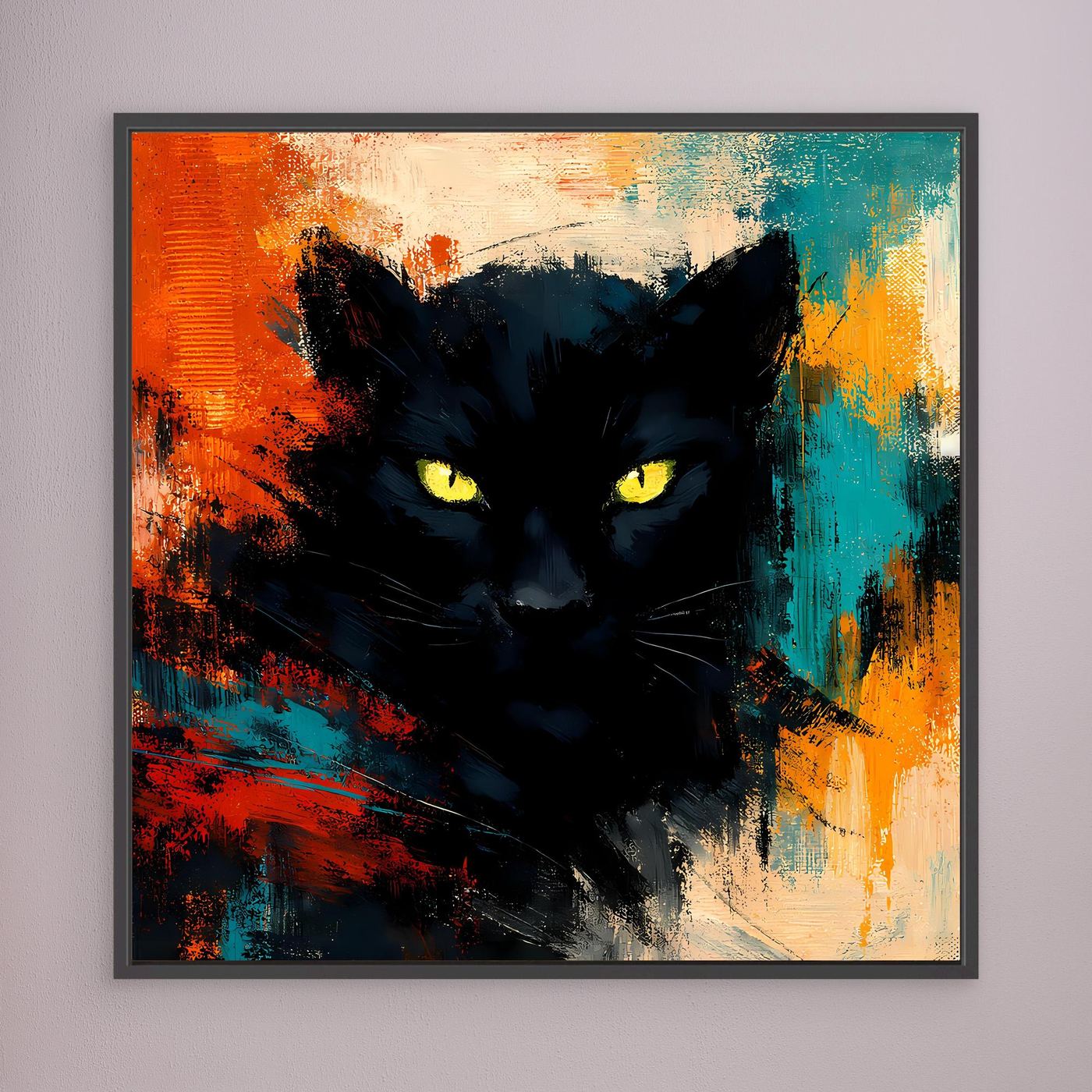 Premium Leinwand Schwarzer Panther Gelbe Augen | Abstraktes Kunst Poster Mystisches Wandbild - Copy