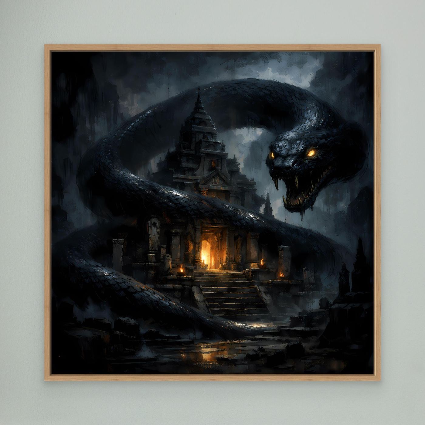 Leinwand Wächter des Tempels | Mystische Riesenschlange Fantasy Wandbild