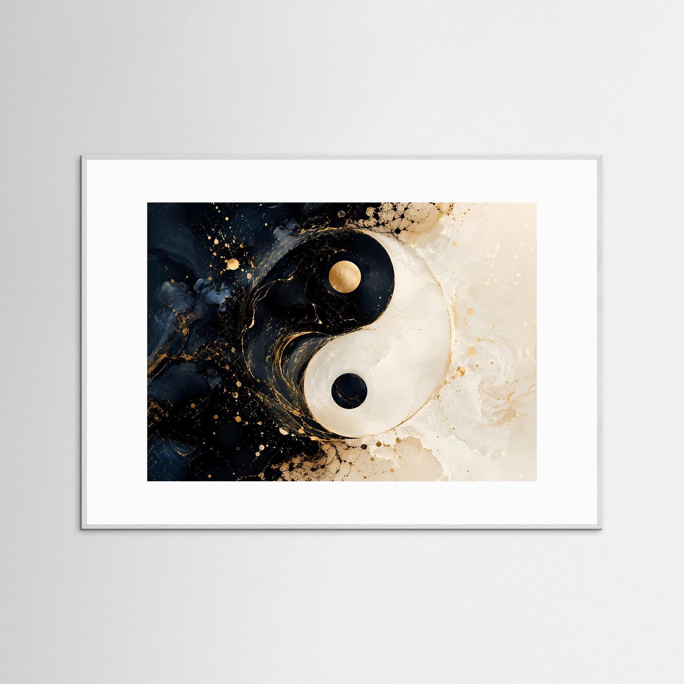 Kosmische Harmonie | Abstraktes Yin Yang & Marmor Poster mit Gold- und Galaxie-Akzenten
