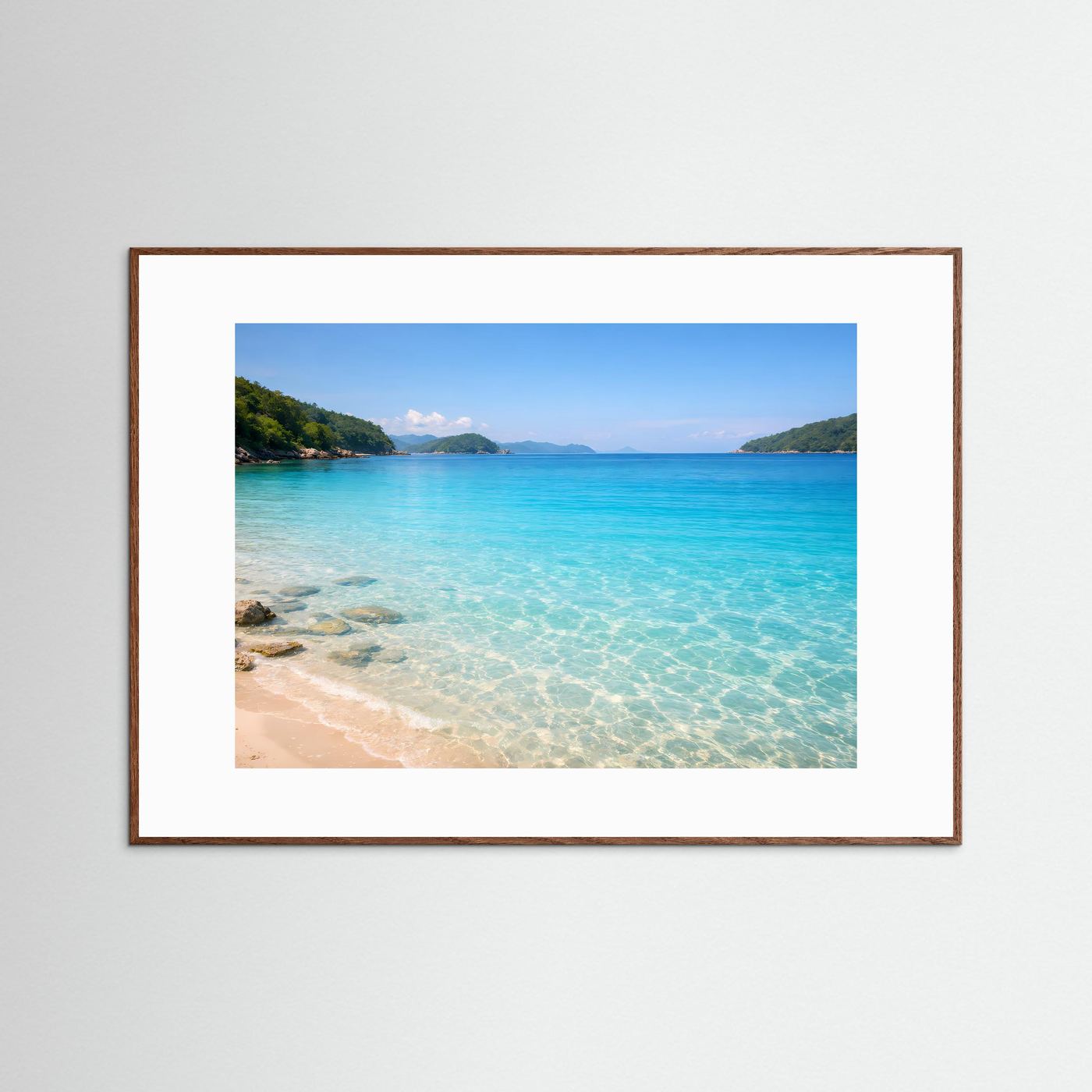 Tropischer Strand Poster Querformat | Türkisblaues Meer Wandbild | Exotische Küstenlandschaft Naturkunst