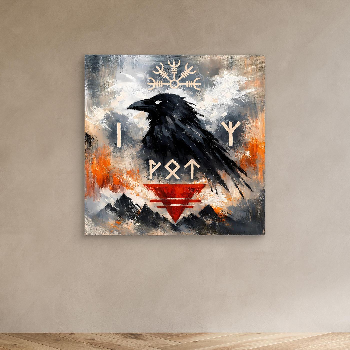 Leinwand Odin's Rabe | Wikinger Runen & Vegvísir Nordisches Wandbild