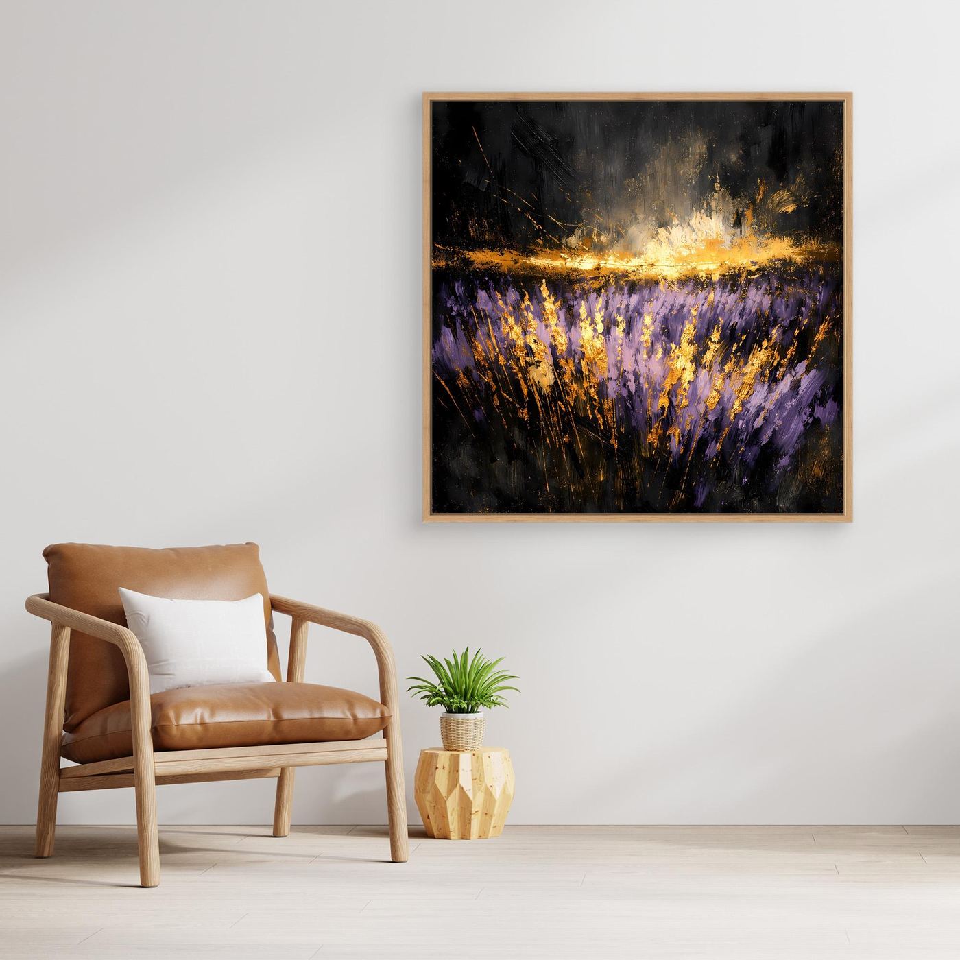 Leinwand Mystisches Lavendelfeld bei Nacht | Abstraktes Natur Wandbild Moderne Kunst