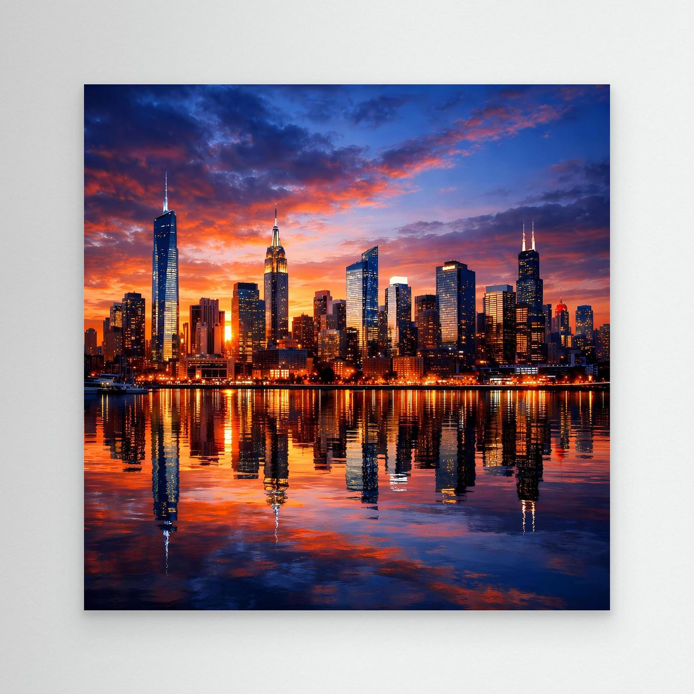 Leinwand Atemberaubende City Skyline im Abendrot | Urbanes New York Stil Wandbild