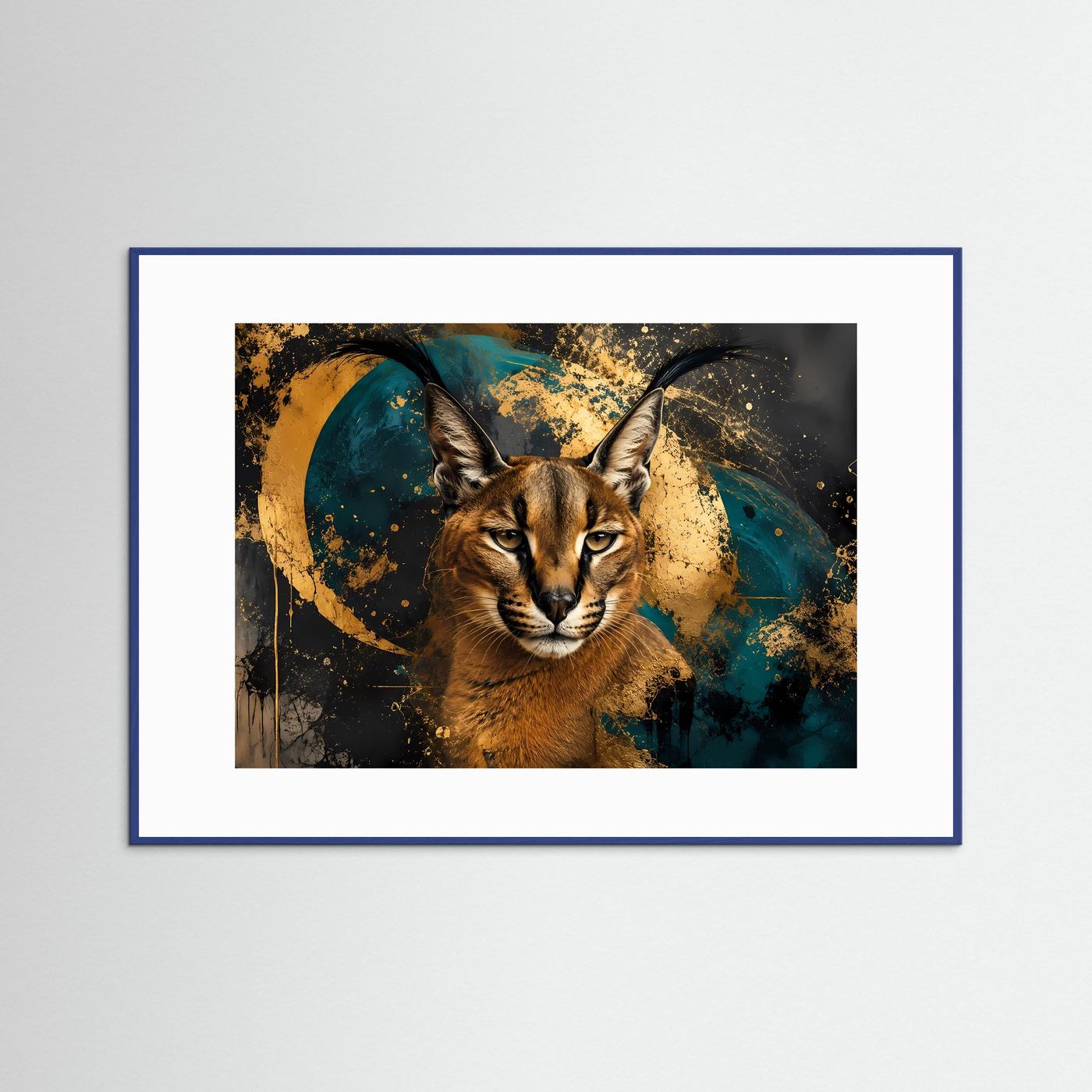 Majestätischer Caracal | Edles Wildkatzen Kunstposter mit Gold- und Türkis-Akzenten