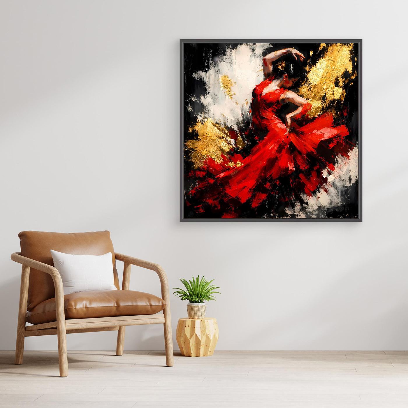 Leinwand Flamenco Tänzerin in Rot und Gold | Modernes Abstraktes Tanz Wandbild
